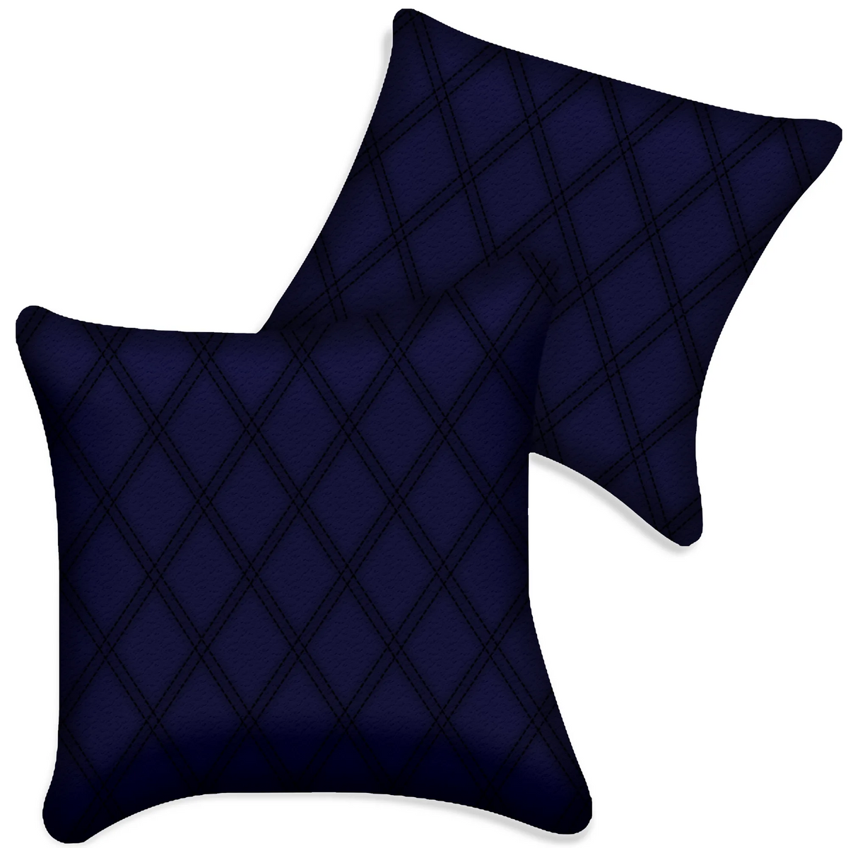 Customizable Dark Blue Leather Pillows Set of 2 for All Vehicles | Double Diamond Pattern