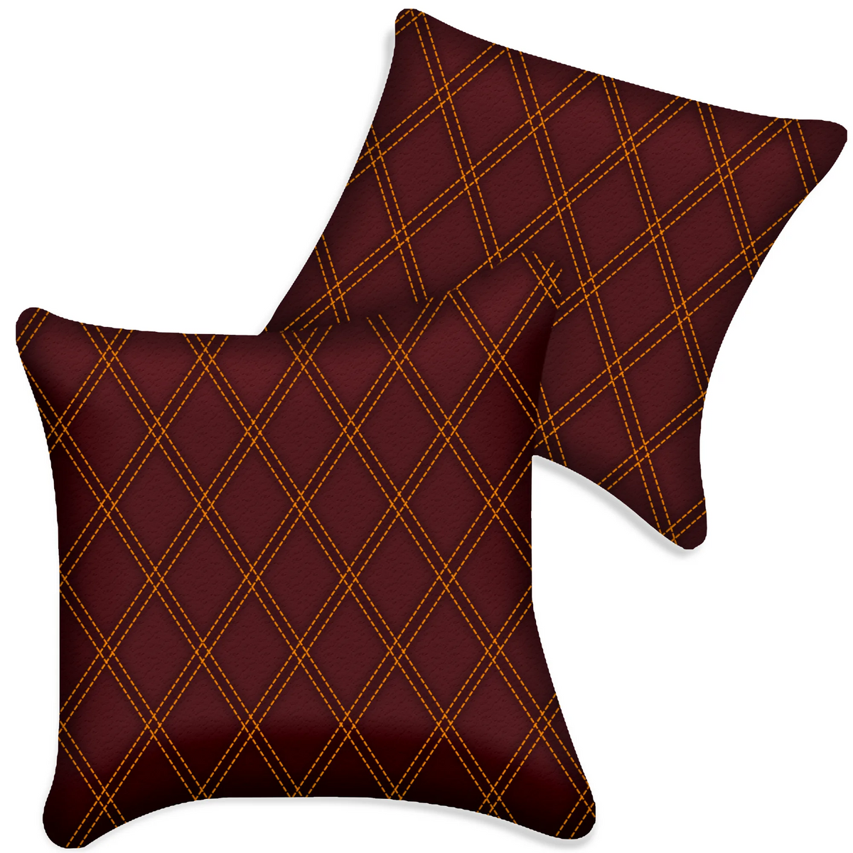 Customizable Dark Red Leather Pillows Set of 2 for All Vehicles | Double Diamond Pattern