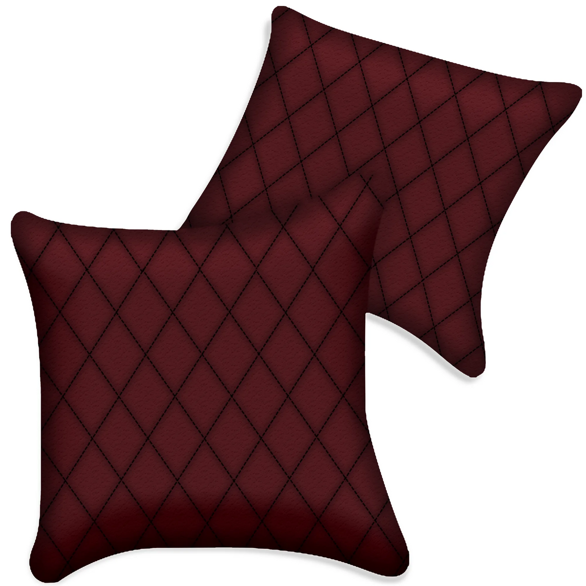 Customizable Dark Red Leather Pillows Set of 2 for All Vehicles | Single Diamond Pattern