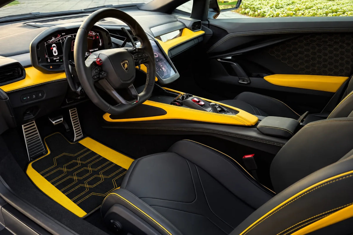 Customizable Leather Floor Mats with AH01 Pattern for Lamborghini Revuelto (2024-2027) inside the vehicle