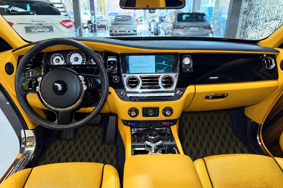 Customizable Leather Floor Mats with AW10 Pattern for Rolls Royce Wraith (2013–2023) inside the vehicle