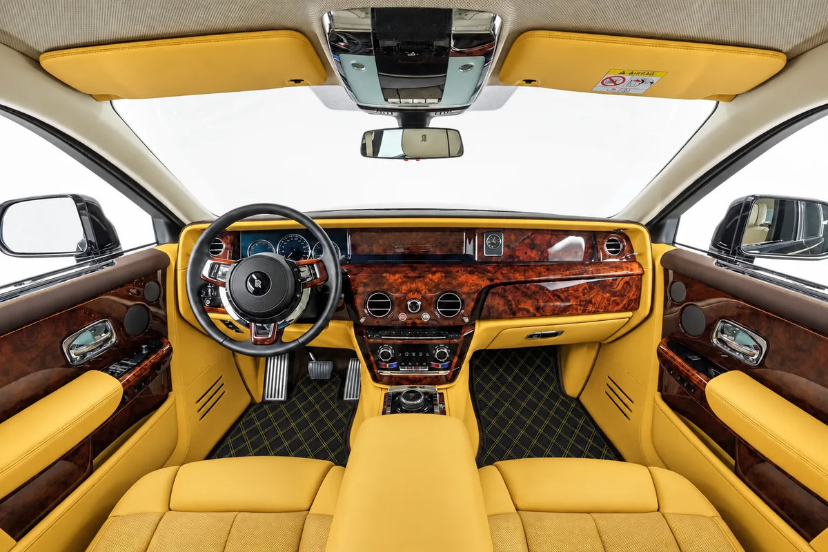 Customizable Leather Floor Mats with Double Diamond Pattern for Rolls Royce Phantom VIII (2017-2024) inside the vehicle
