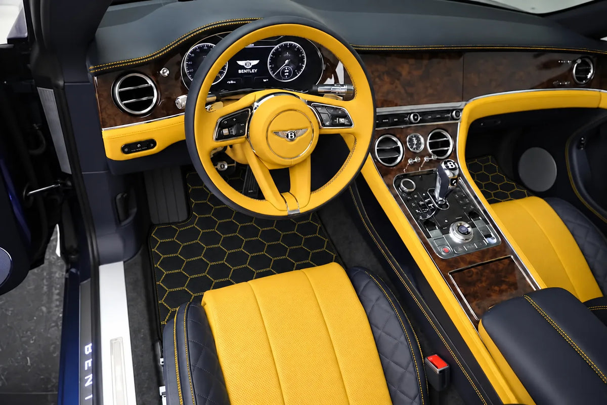 Customizable Leather Floor Mats with Hexagon Hex Pattern for Bentley Continental GTC (2018-2023) inside the vehicle