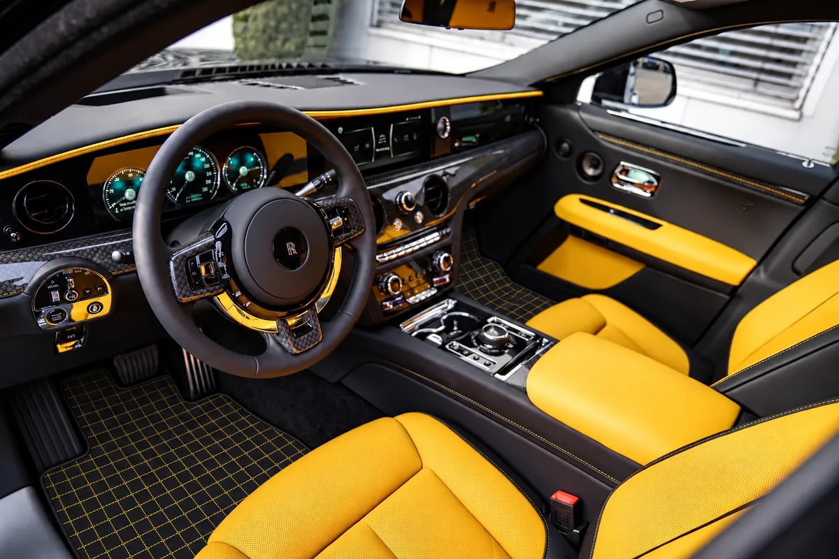 Customizable Leather Floor Mats with Square Pattern for Rolls Royce Ghost Series II (2021–2024) inside the vehicle