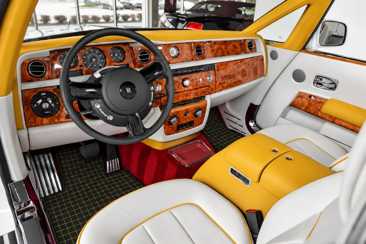 Customizable Leather Floor Mats with Square Pattern for Rolls Royce Phantom Drophead Coupe (2007-2016) inside the vehicle