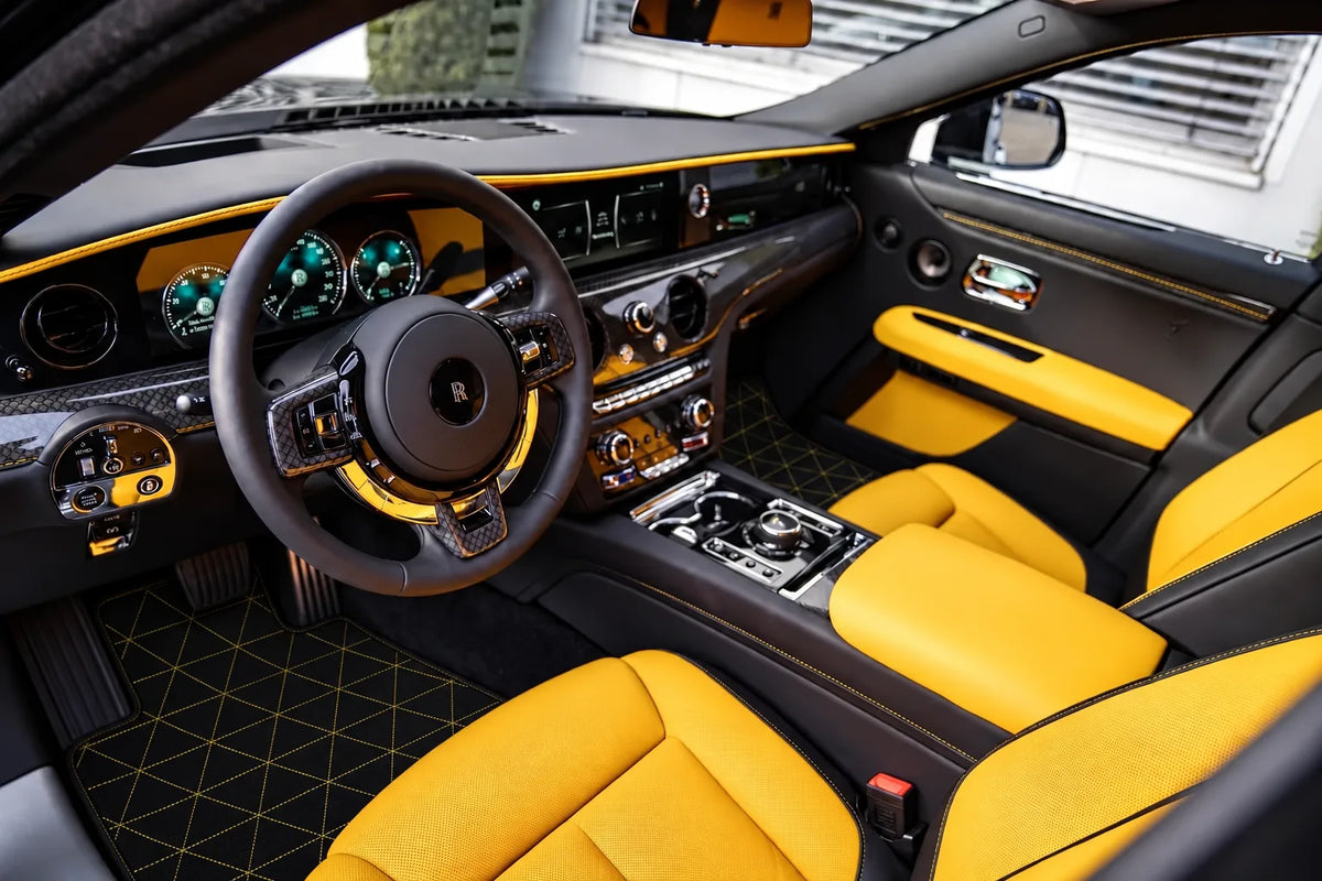 Customizable Leather Floor Mats with Triangle Pattern for Rolls Royce Ghost Series II (2021–2024) inside the vehicle