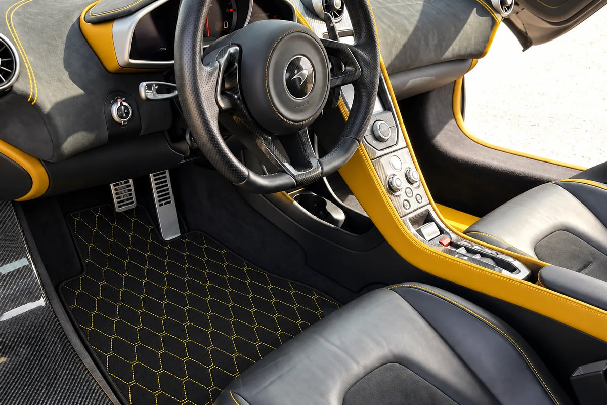 Customizable Leather Floor Mats with Vertical Hex Pattern for McLaren 650S (2015-2018) inside the vehicle