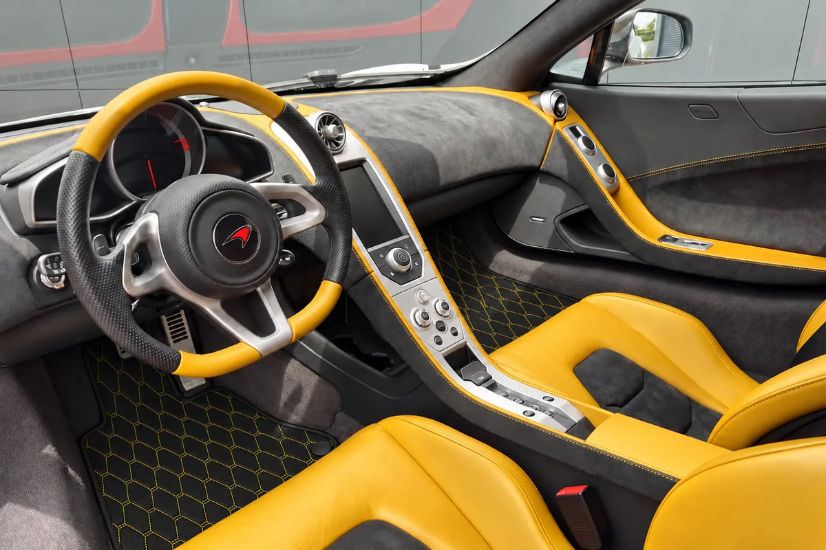 Customizable Leather Floor Mats with Vertical Hex Pattern for McLaren MP4-12C (2011–2014) inside the vehicle