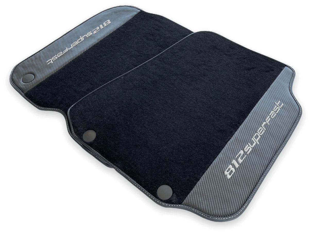 Floor Mats For Ferrari 812 Superfast Carbon Fiber And Black Carpet - AutoWin