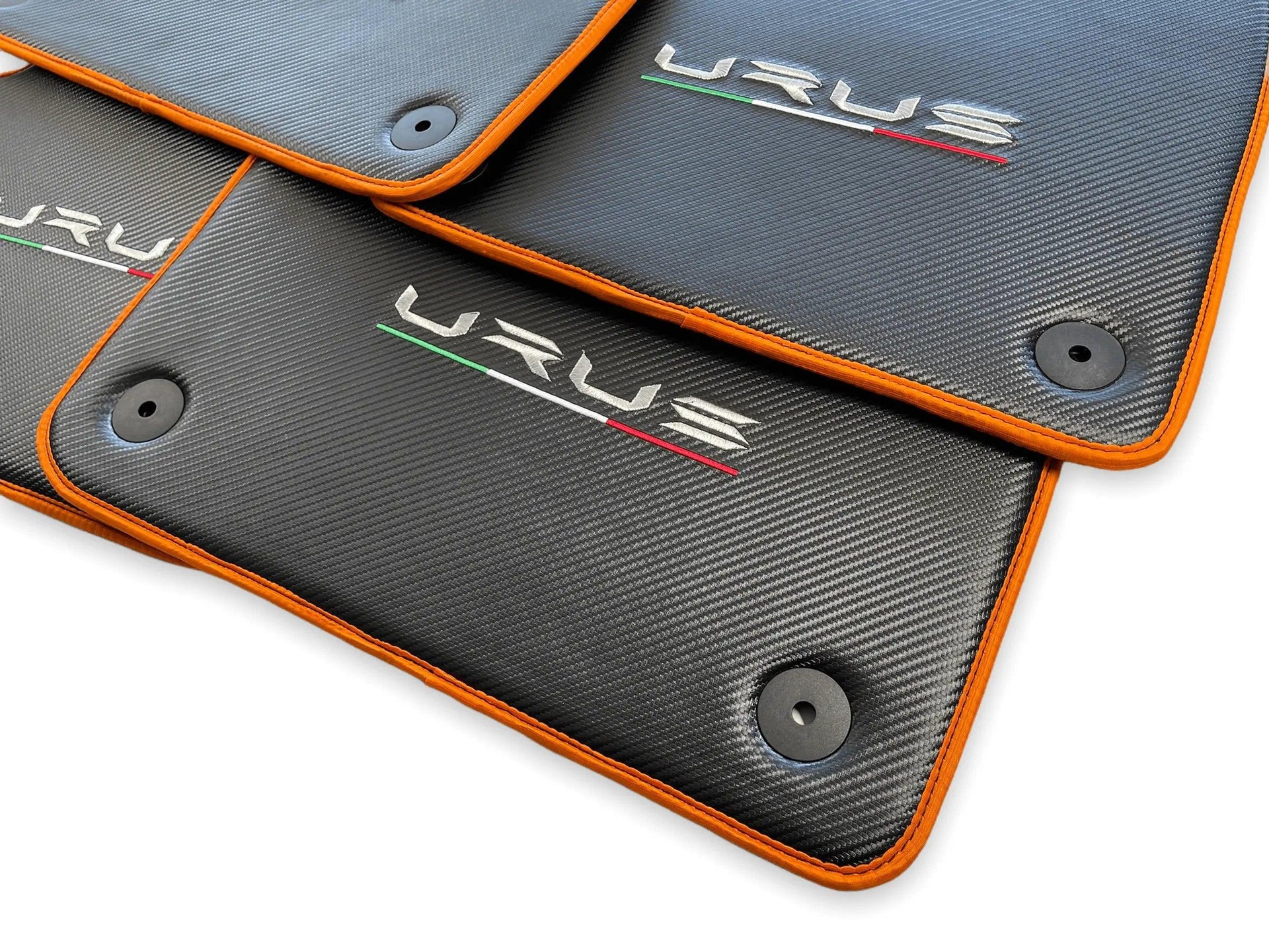 Floor Mats For Lamborghini Urus Carbon Leather Tailored Orange Trim - AutoWin