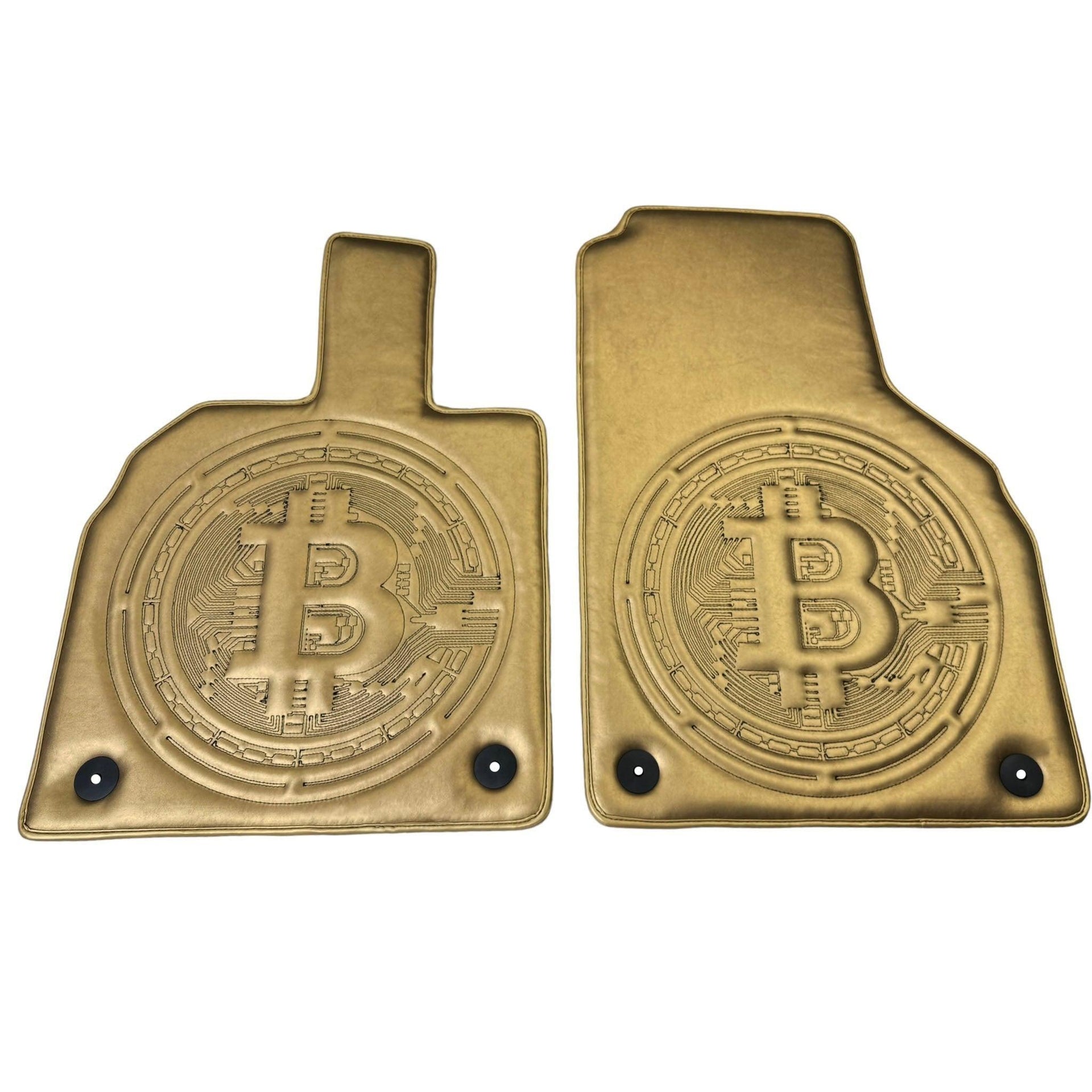 Golden Leather Floor Mats for Lamborghini Aventador with Bitcoin Sewing - AutoWin