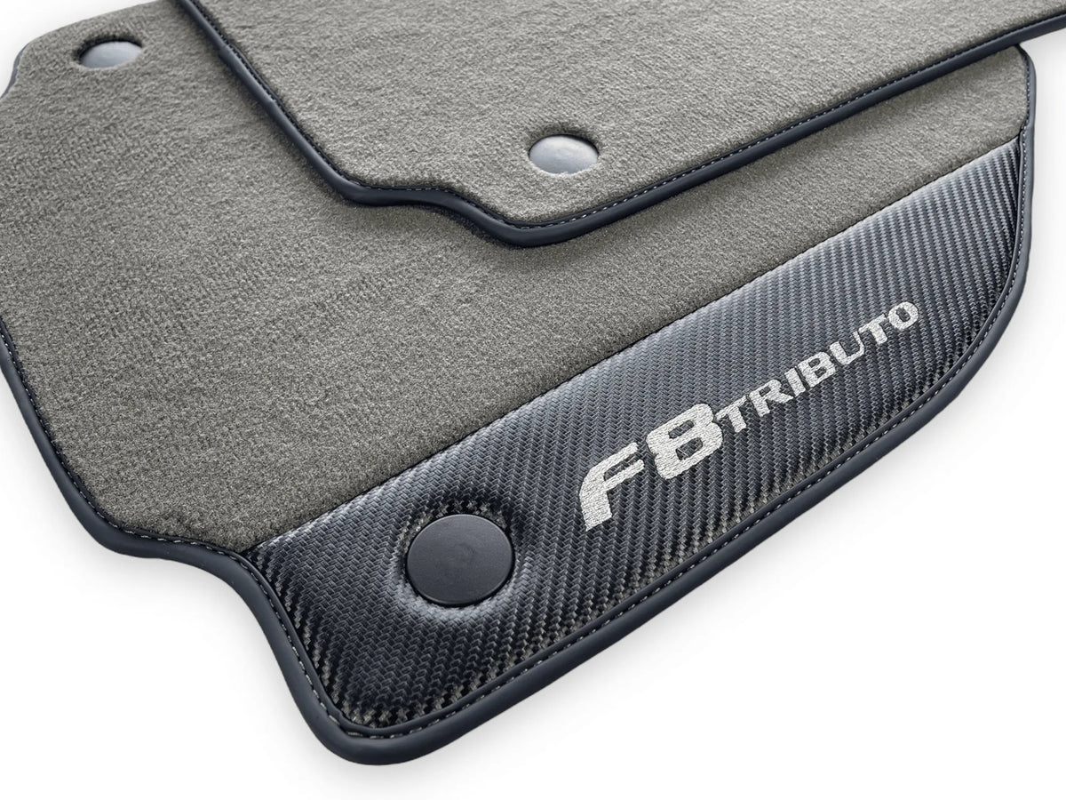 Gray Floor Mats For Ferrari F8 Tributo 2019-2022 With Carbon Leather - AutoWin