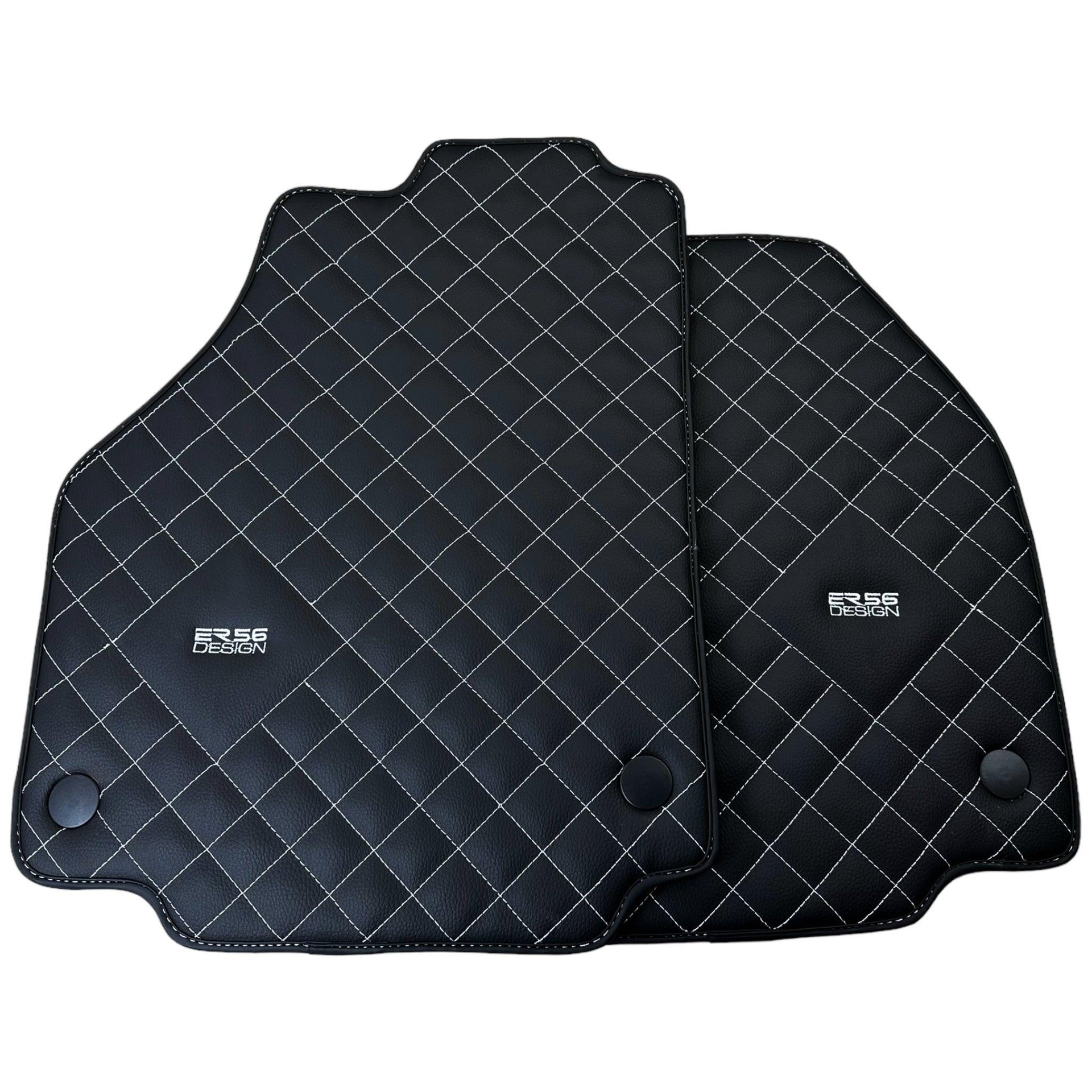 Leather Floor Mats for Ferrari 458 Italia (2009-2015) with White Sewing ER56 Design - AutoWin