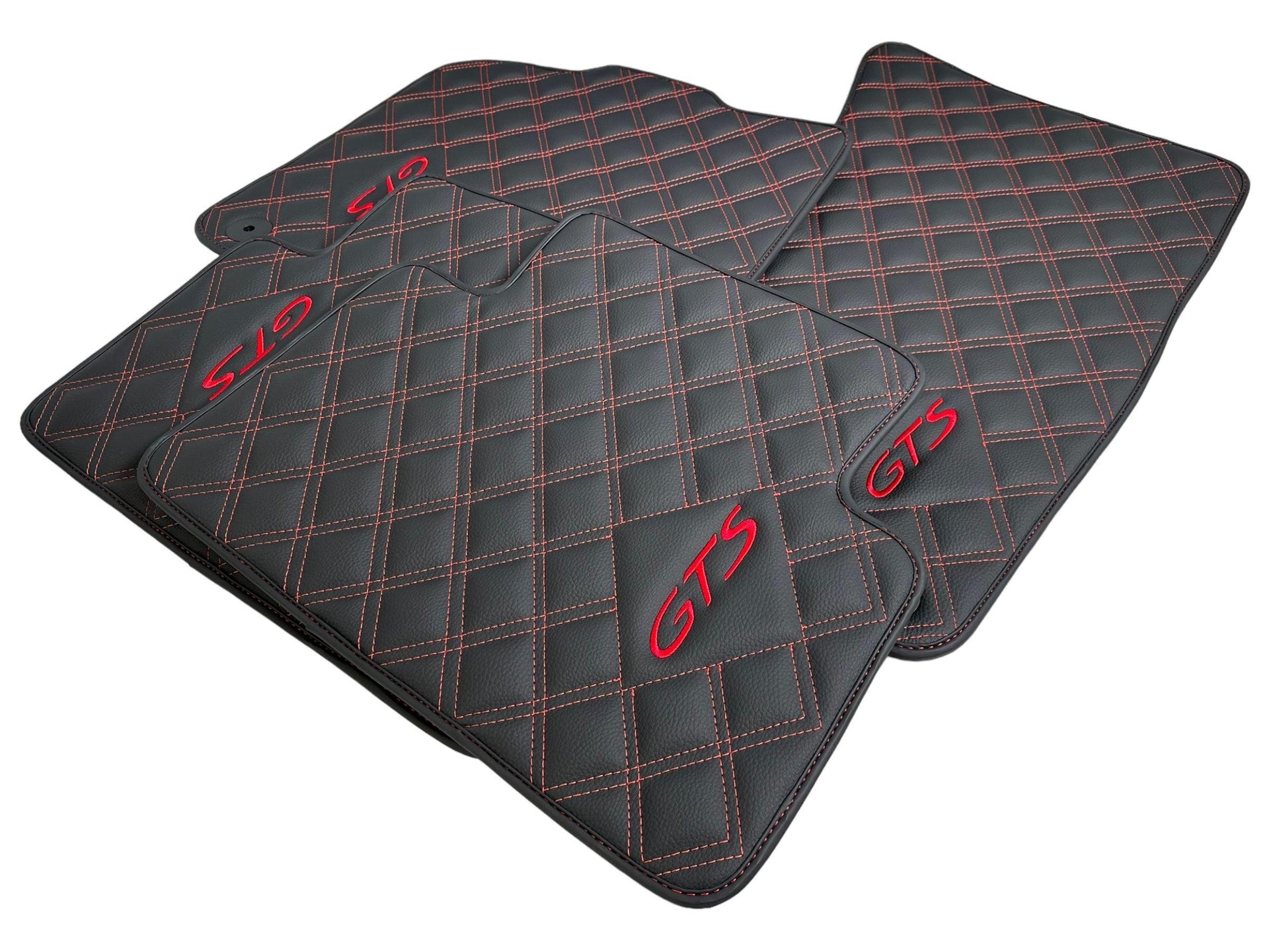 Leather Floor Mats for Porsche Cayenne GTS (2010-2018) Red Sewing - AutoWin