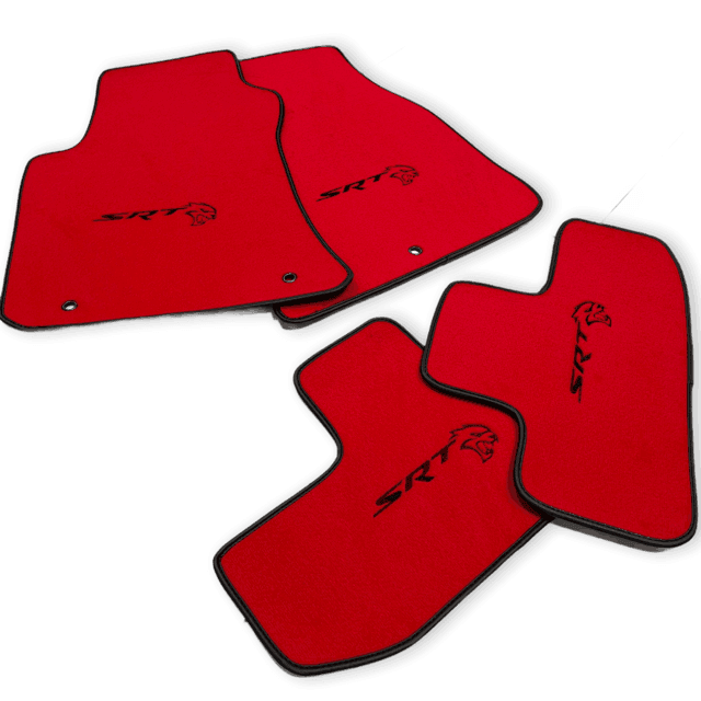 Red Floor Mats For Dodge Challenger SRT 2011-2021 With Emblem Tailored - AutoWin