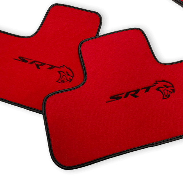 Red Floor Mats For Dodge Challenger SRT 2011-2021 With Emblem Tailored - AutoWin