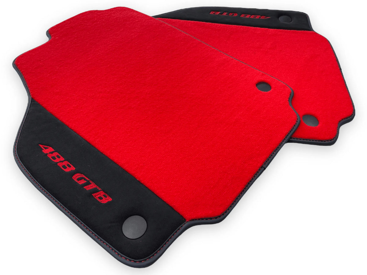 Red Floor Mats For Ferrari 488 GTB 2015-2022 Carpets With Alcantara Leather - AutoWin