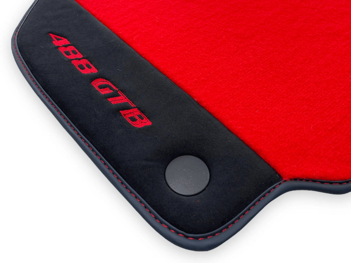 Red Floor Mats For Ferrari 488 GTB 2015-2022 Carpets With Alcantara Leather - AutoWin