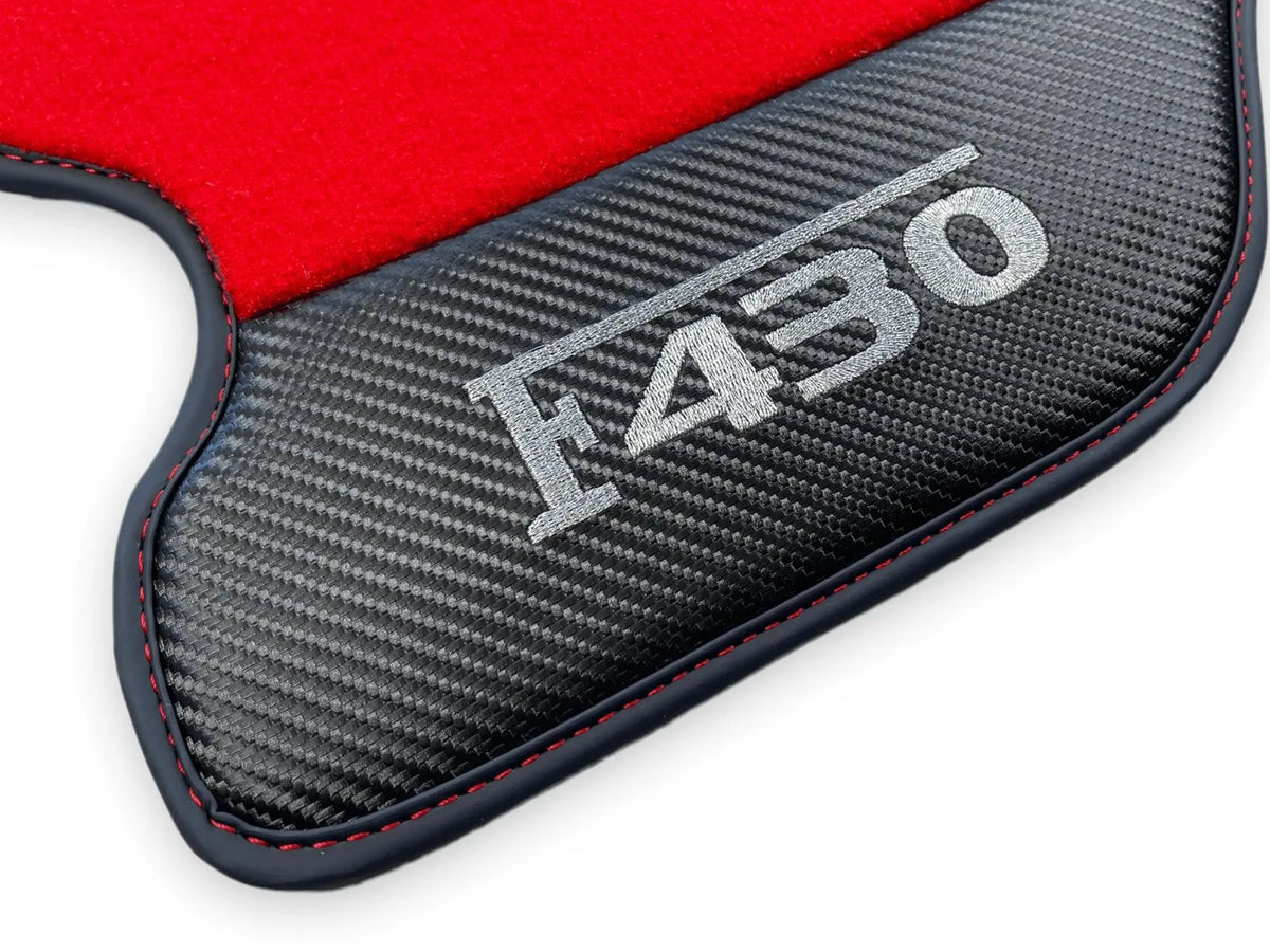 Red Floor Mats For Ferrari F430 2004-2009 With Carbon Fiber Leather - AutoWin