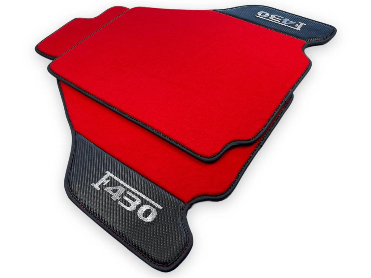 Red Floor Mats For Ferrari F430 2004-2009 With Carbon Fiber Leather - AutoWin