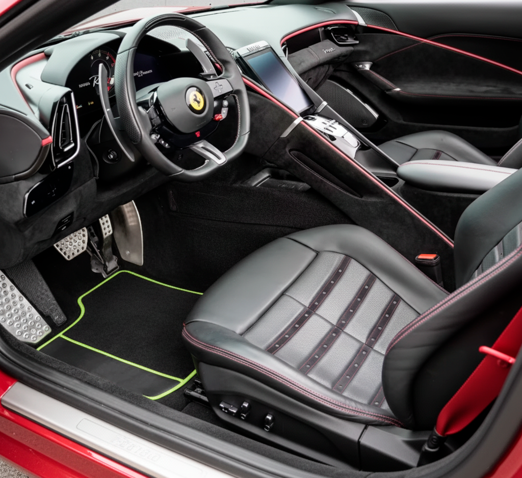Tapis de voiture en peau de mouton rouge pour Ferrari Roma (2021-2024) - AutoWin
