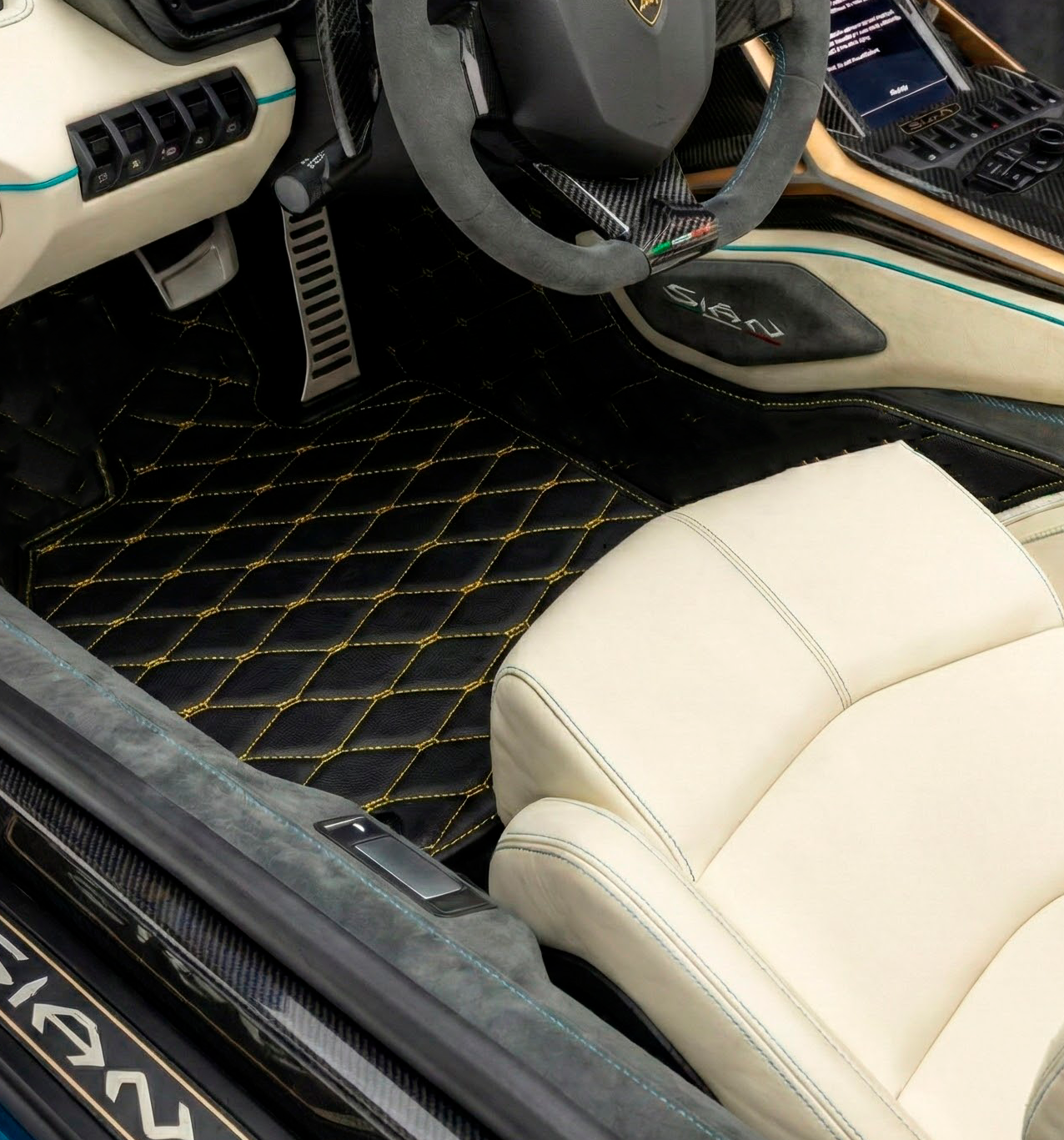 Customizable Floor Mats from Carpet with Leather for Lamborghini Sian (2020-2022) - AutoWin