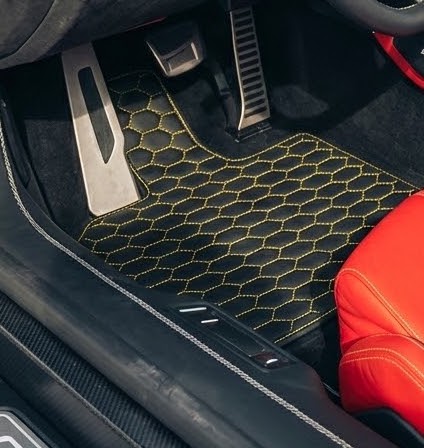 Customizable Leather Floor Mats with Hexagon Hex Pattern for Lamborghini Temerario (2025-2026) - AutoWin