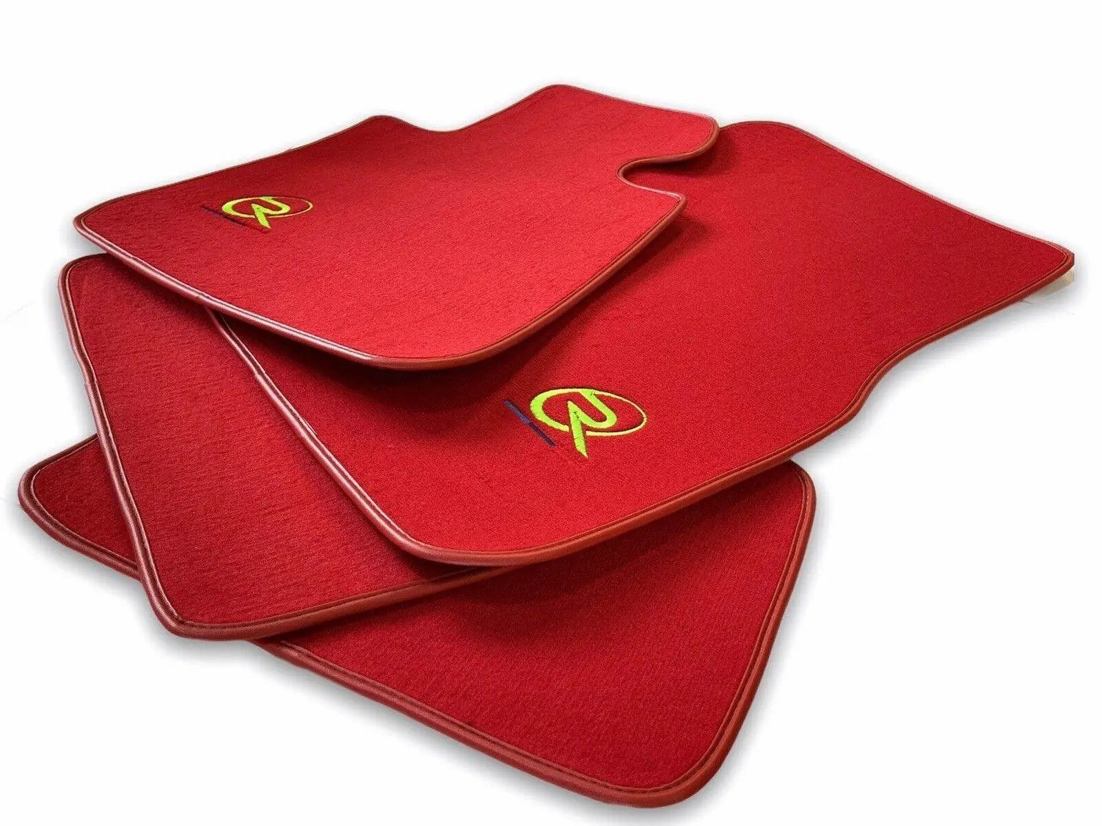 Red Floor Mats For BMW i3 Series I01 ROVBUT Brand Tailored Set Perfect Fit Green SNIP Collection - AutoWin