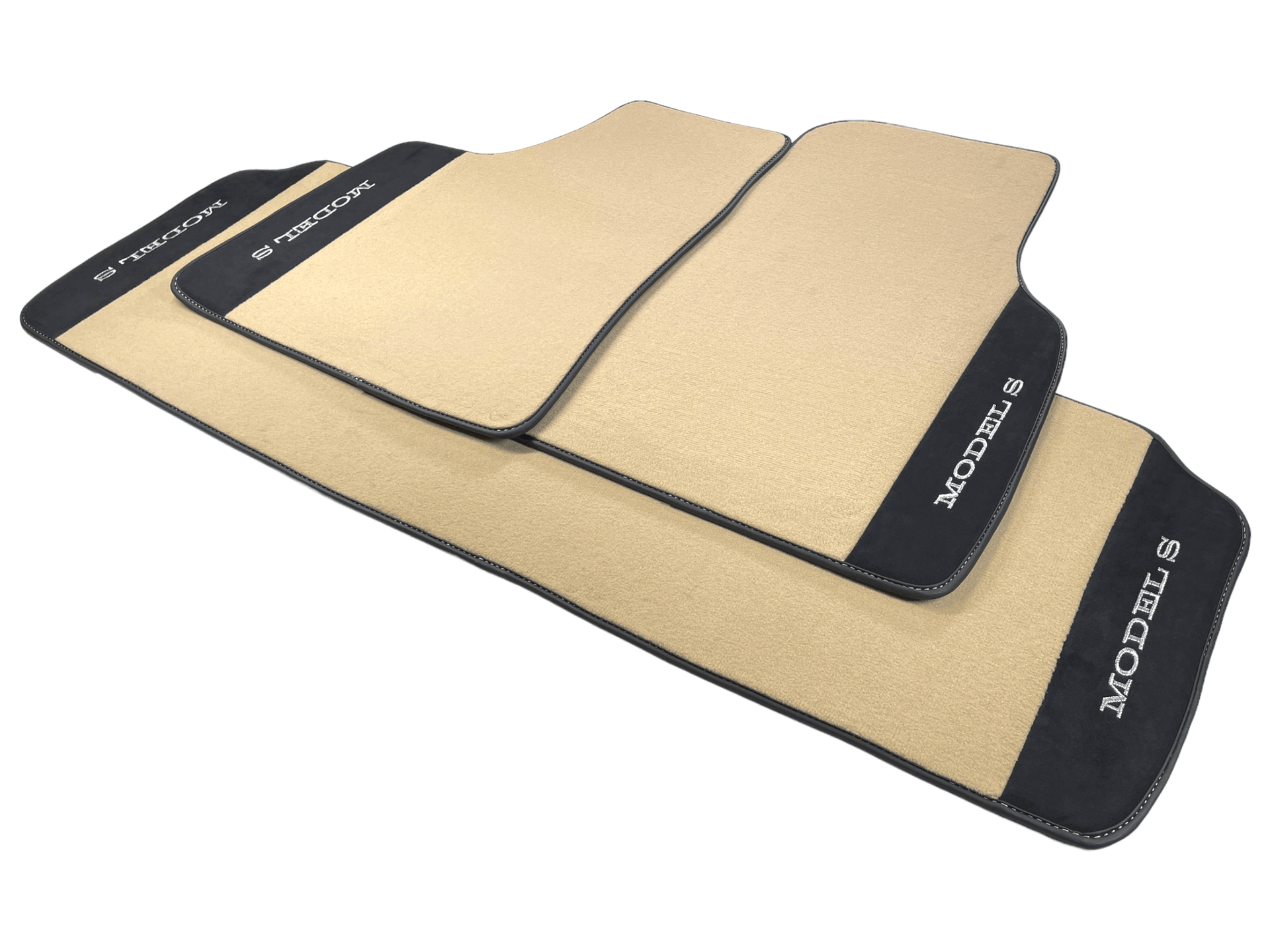 Beige Floor Mats For Tesla Model S With Alcantara Leather - AutoWin