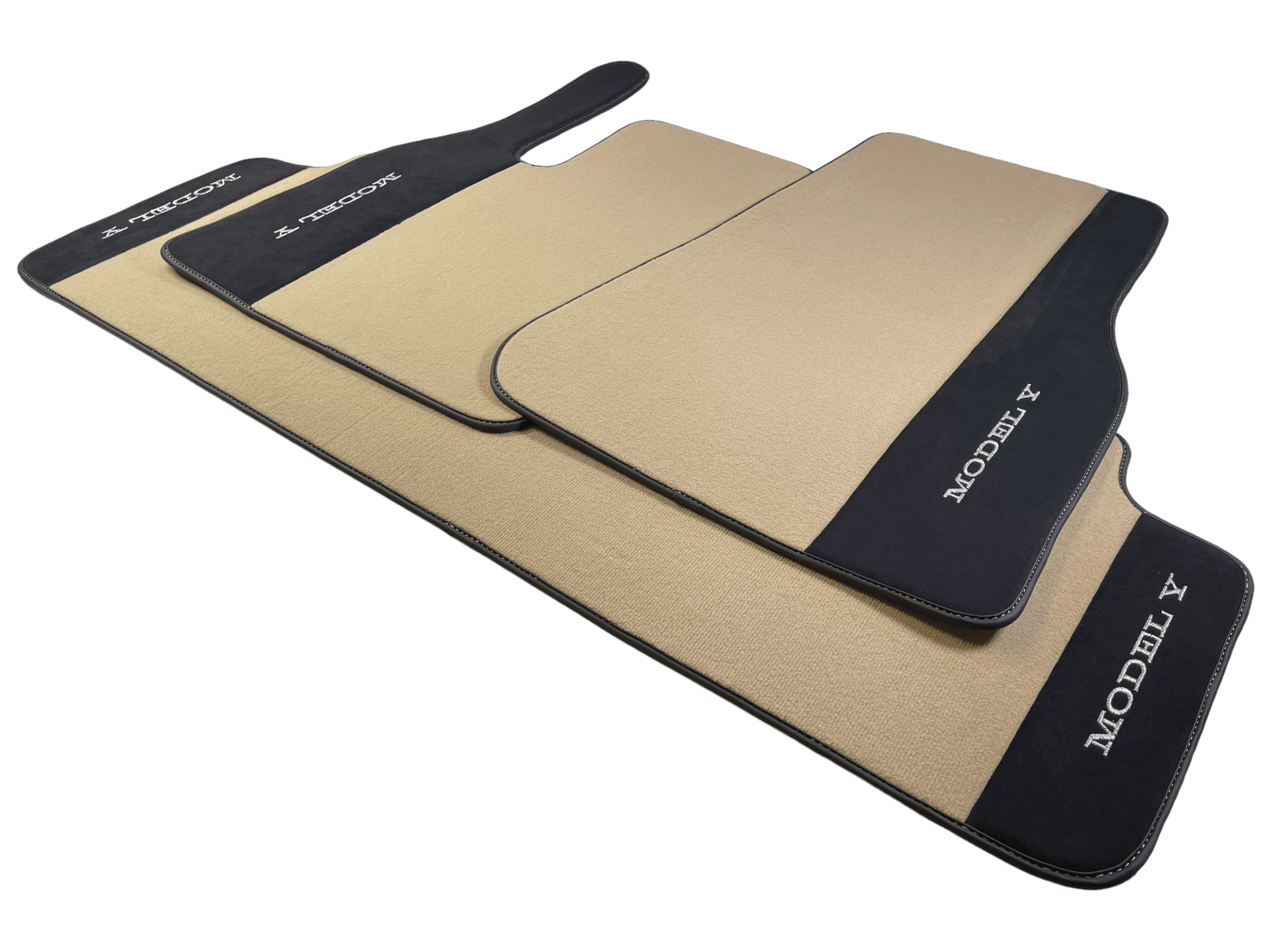 Beige Floor Mats For Tesla Model Y With Alcantara Leather - AutoWin