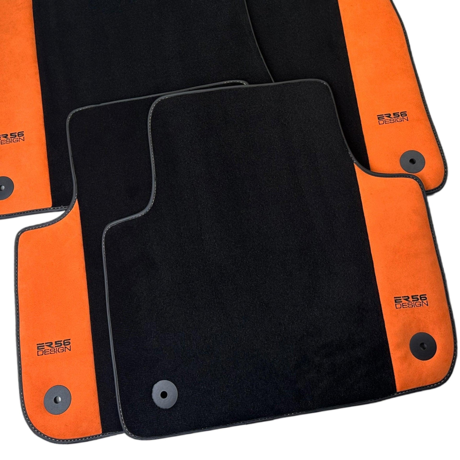 Black Floor Mats for Audi A1 - 5-door Citycarver (2019-2024) With Orange Alcantara | ER56 Design - AutoWin