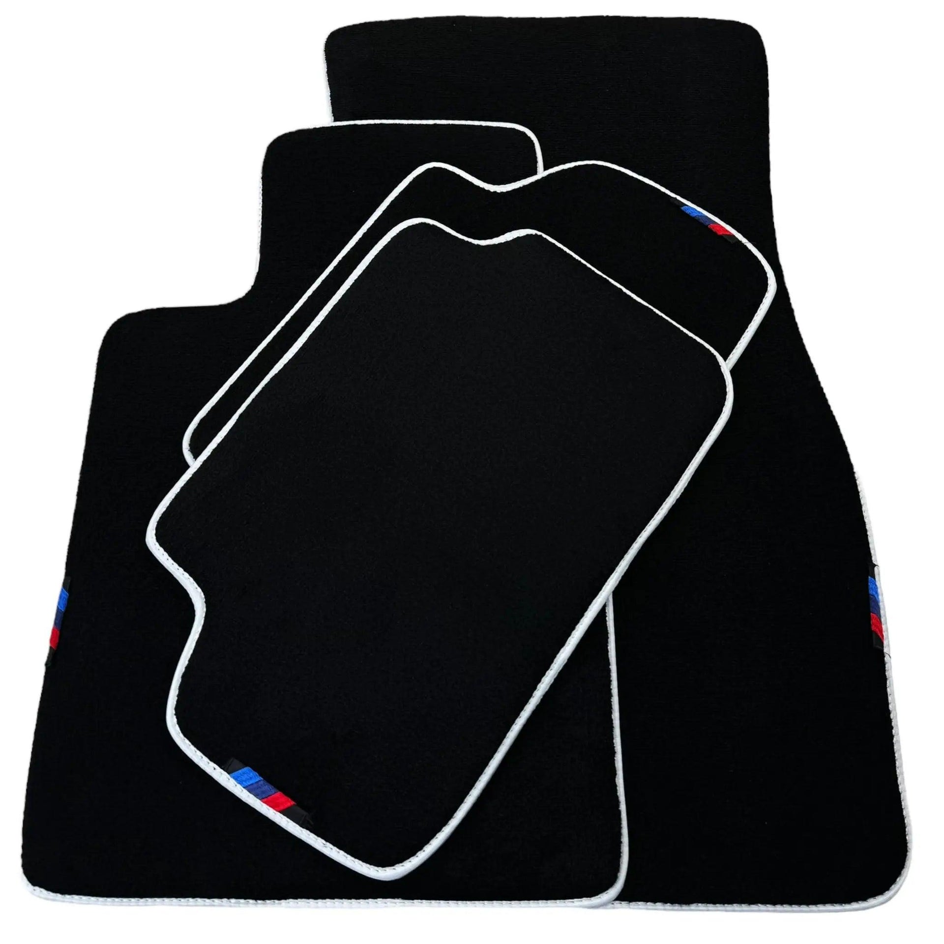 Black Floor Mats For BMW 7 Series F01 | White Trim AutoWin Brand - AutoWin