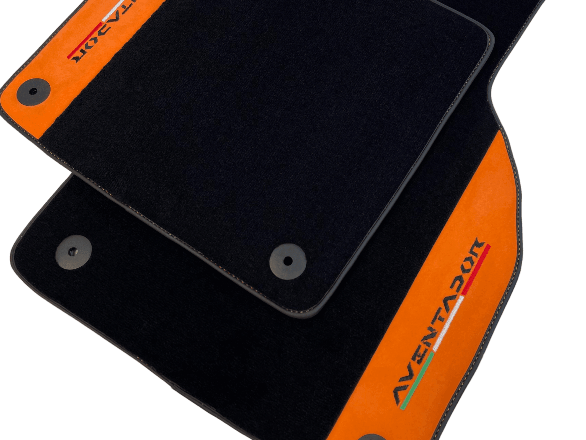 Black Floor Mats for Lamborghini Aventador With Orange Alcantara Leather - AutoWin