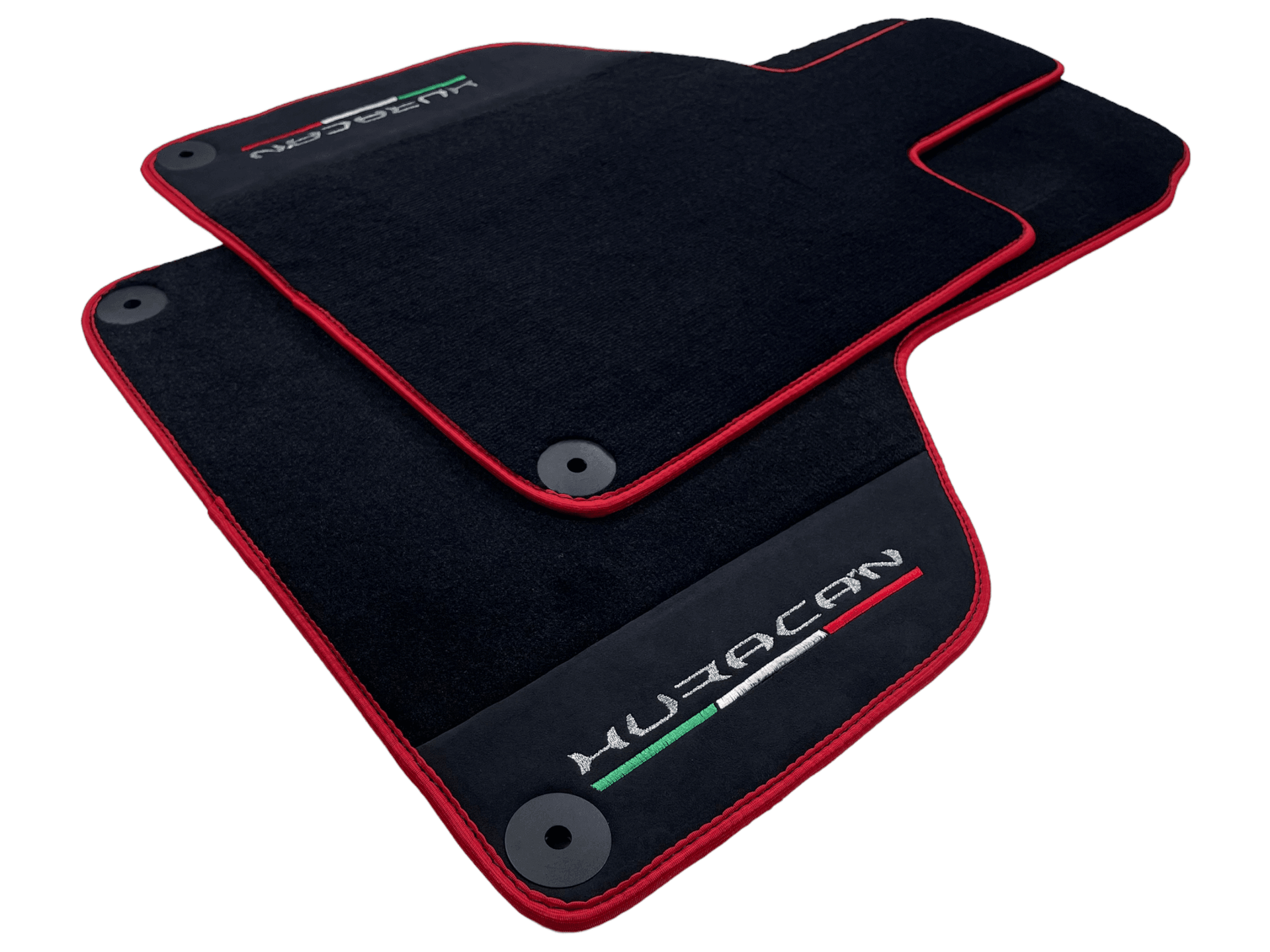 Black Floor Mats for Lamborghini Huracan with Alcantara Leather And Red Trim - AutoWin