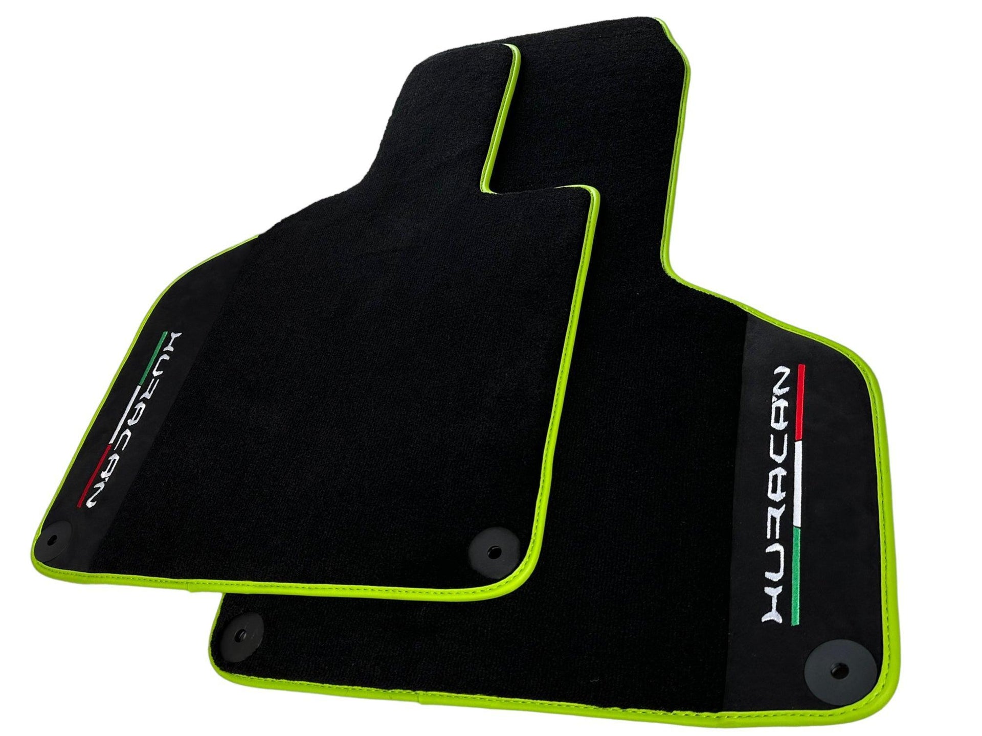 Black Floor Mats for Lamborghini Huracan With Alcantara Leather Green Trim - AutoWin