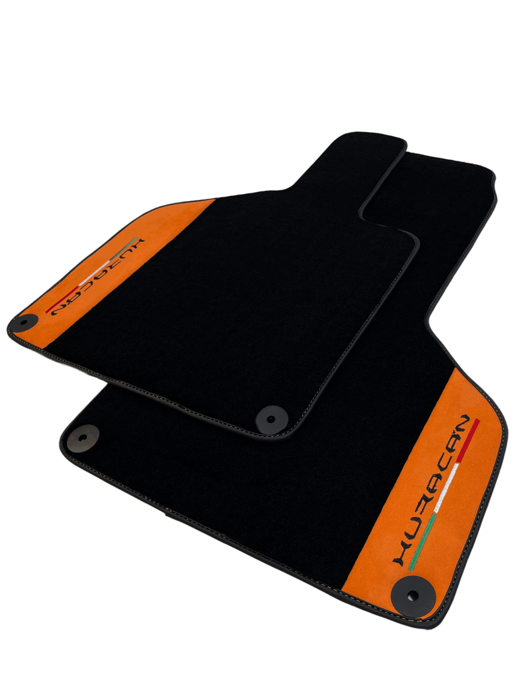 Black Floor Mats for Lamborghini Huracan with Orange Alcantara Leather - AutoWin