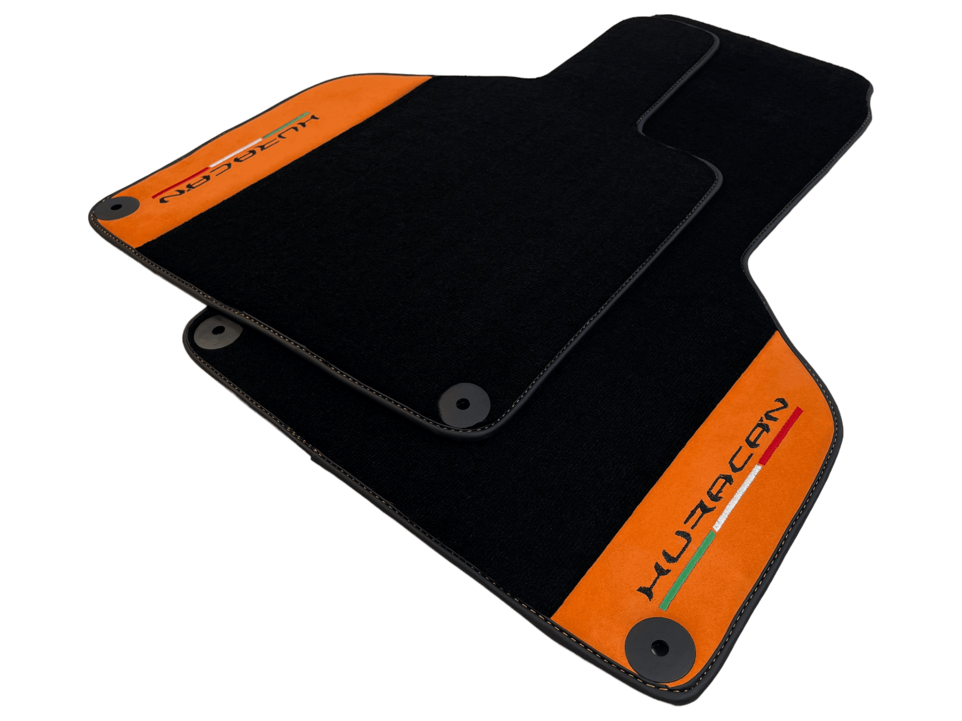 Black Floor Mats for Lamborghini Huracan with Orange Alcantara Leather - AutoWin
