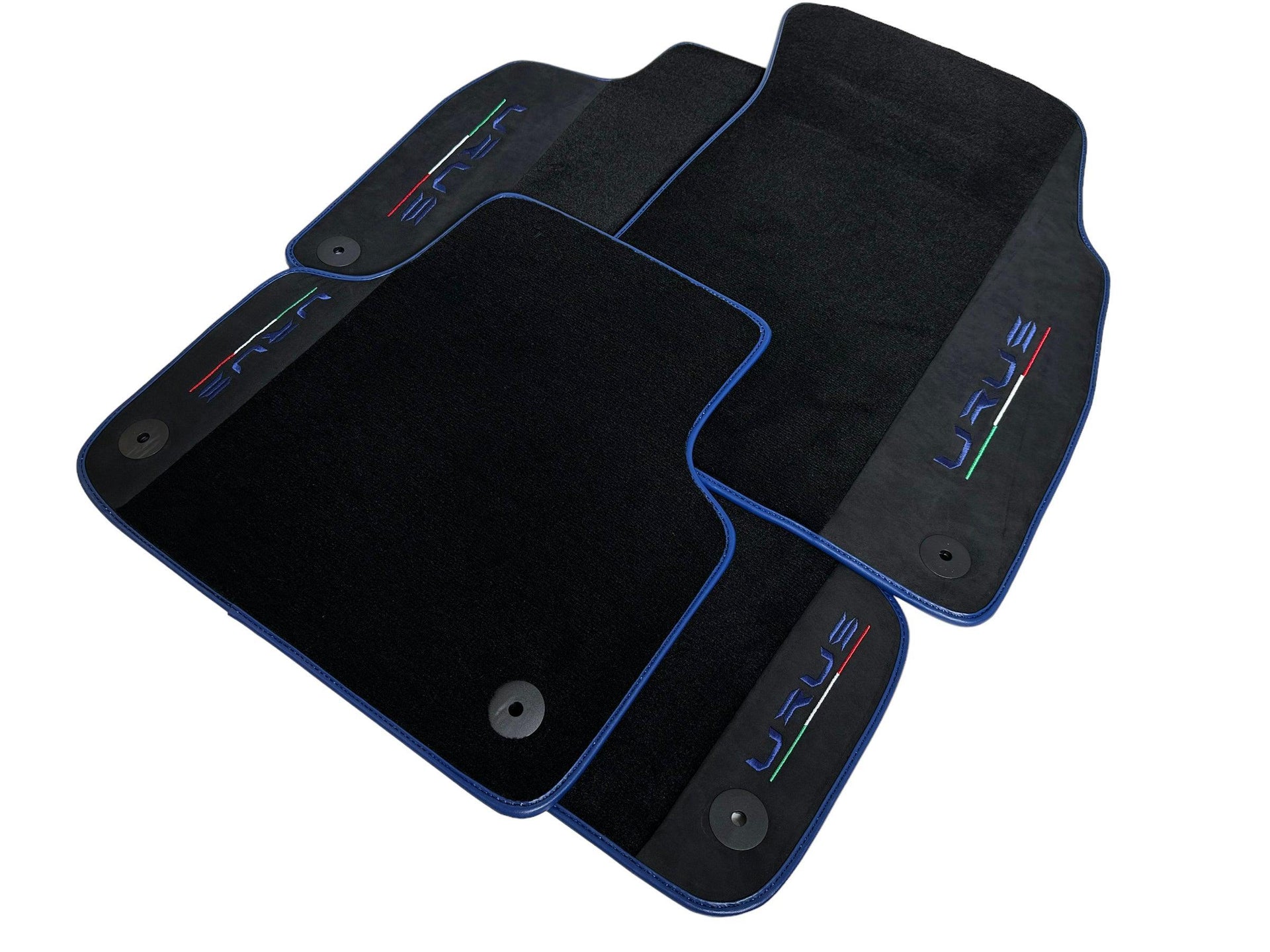 Black Floor Mats For Lamborghini Urus With Alcantara Leather Dark Blue Trim - AutoWin