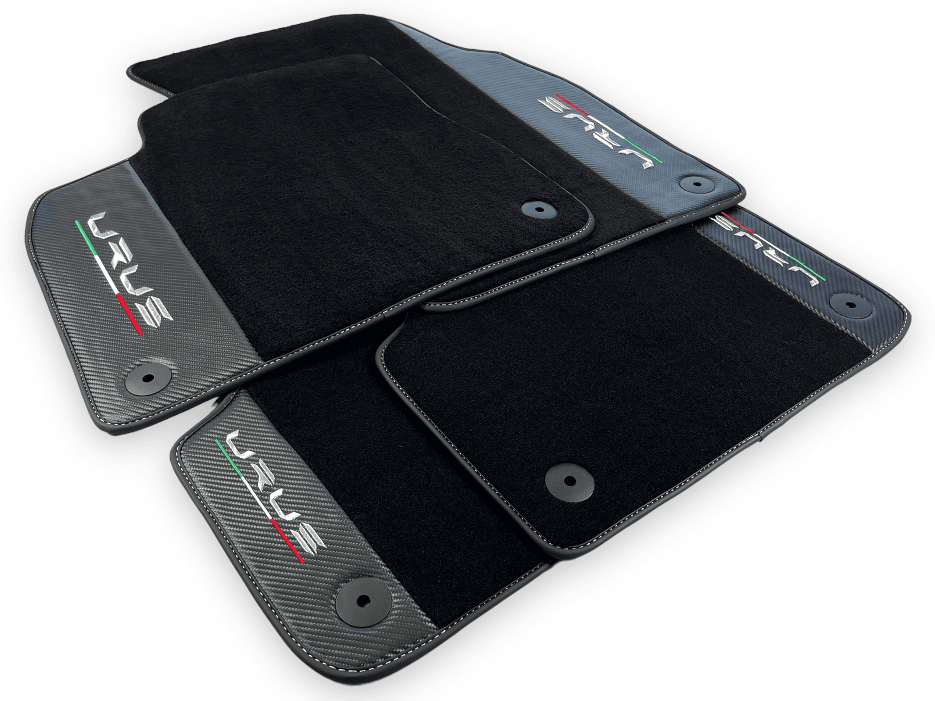 Black Floor Mats For Lamborghini Urus With Carbon Fiber Leather - AutoWin