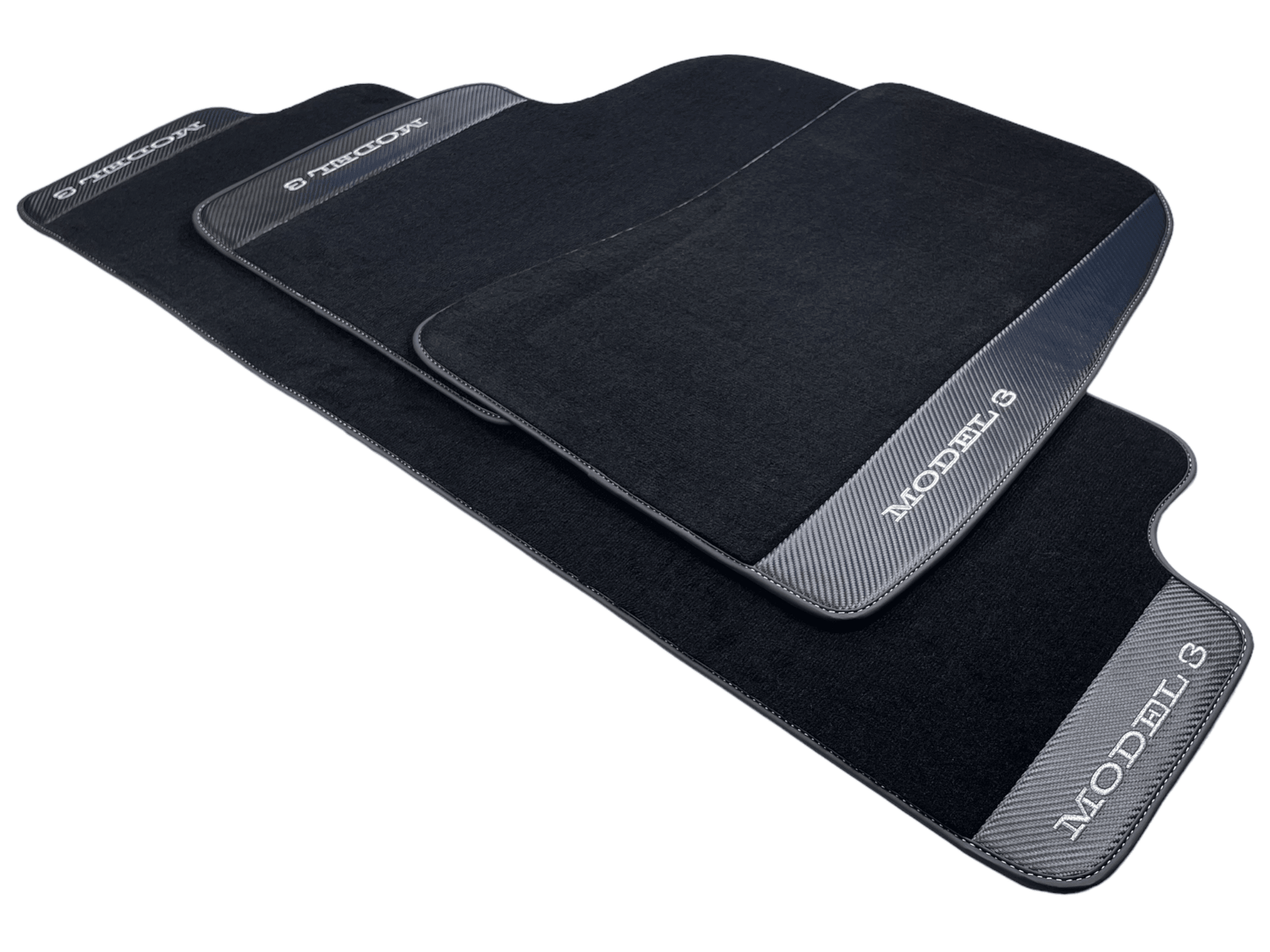 Black Floor Mats For Tesla Model 3 With Carbon Fiber Leather - AutoWin