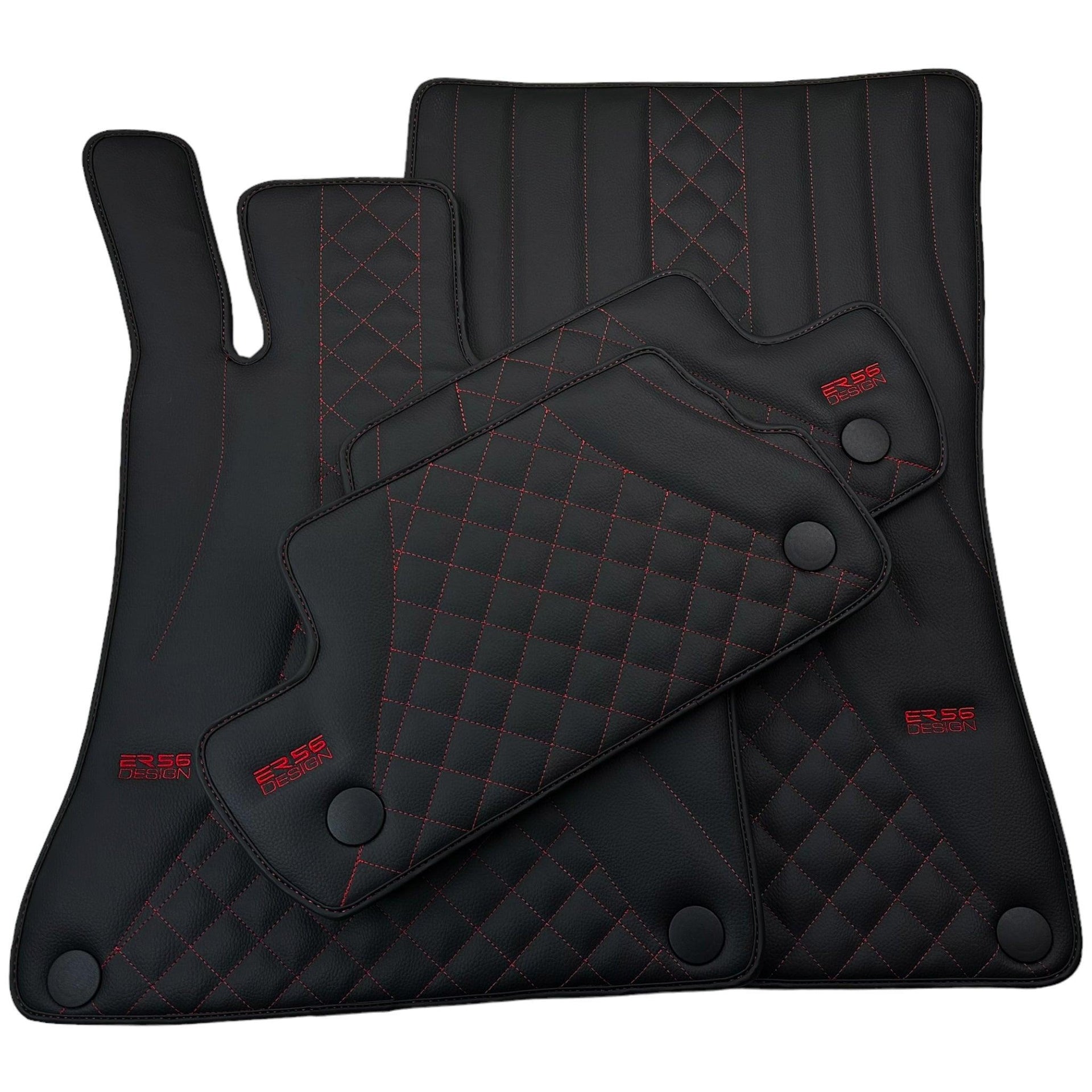 Black Leather Floor Mats For Mercedes Benz S-Class W223 (2020-2023) Short Wheelbase | ER56 Design - AutoWin