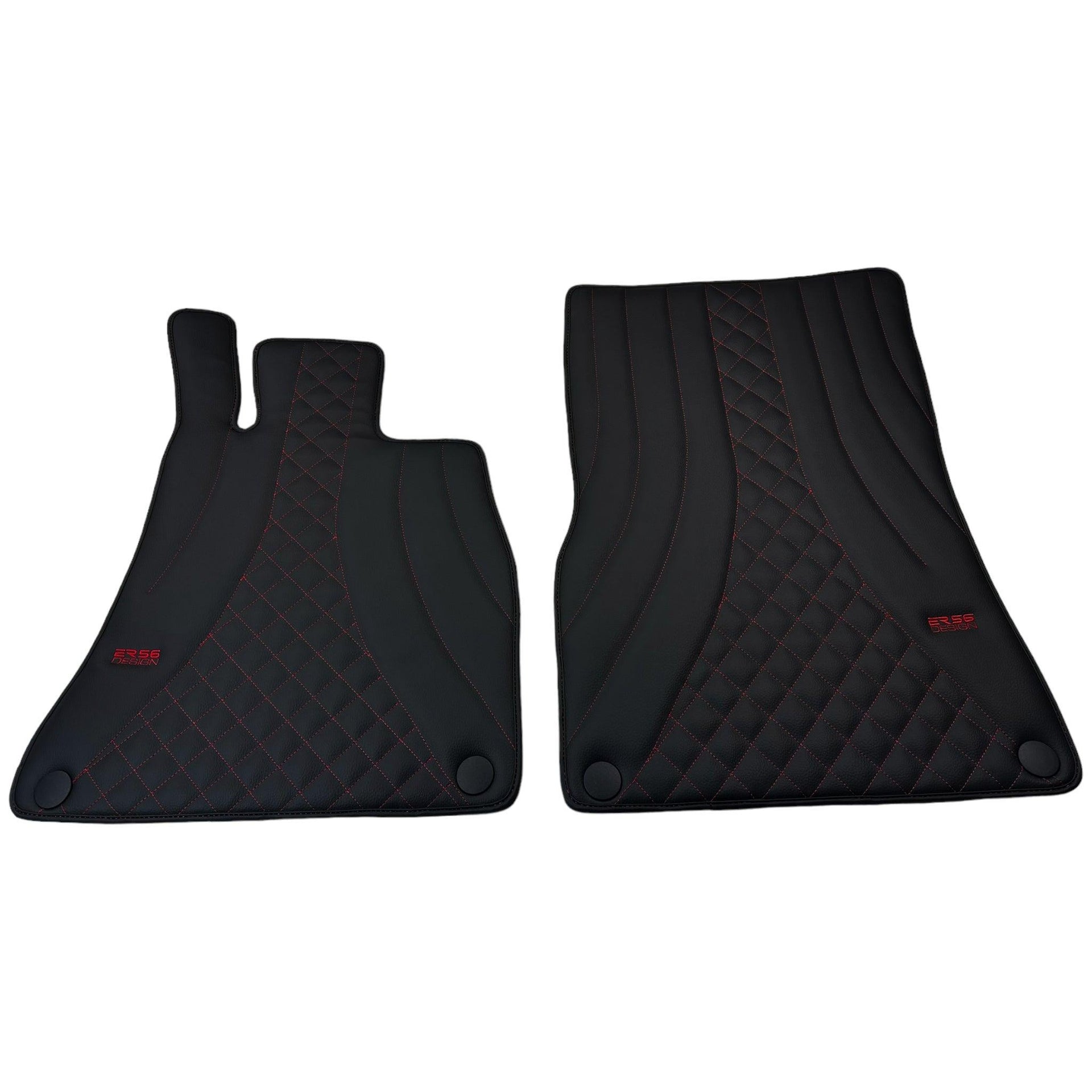 Black Leather Floor Mats For Mercedes Benz S-Class W223 (2020-2023) Short Wheelbase | ER56 Design - AutoWin