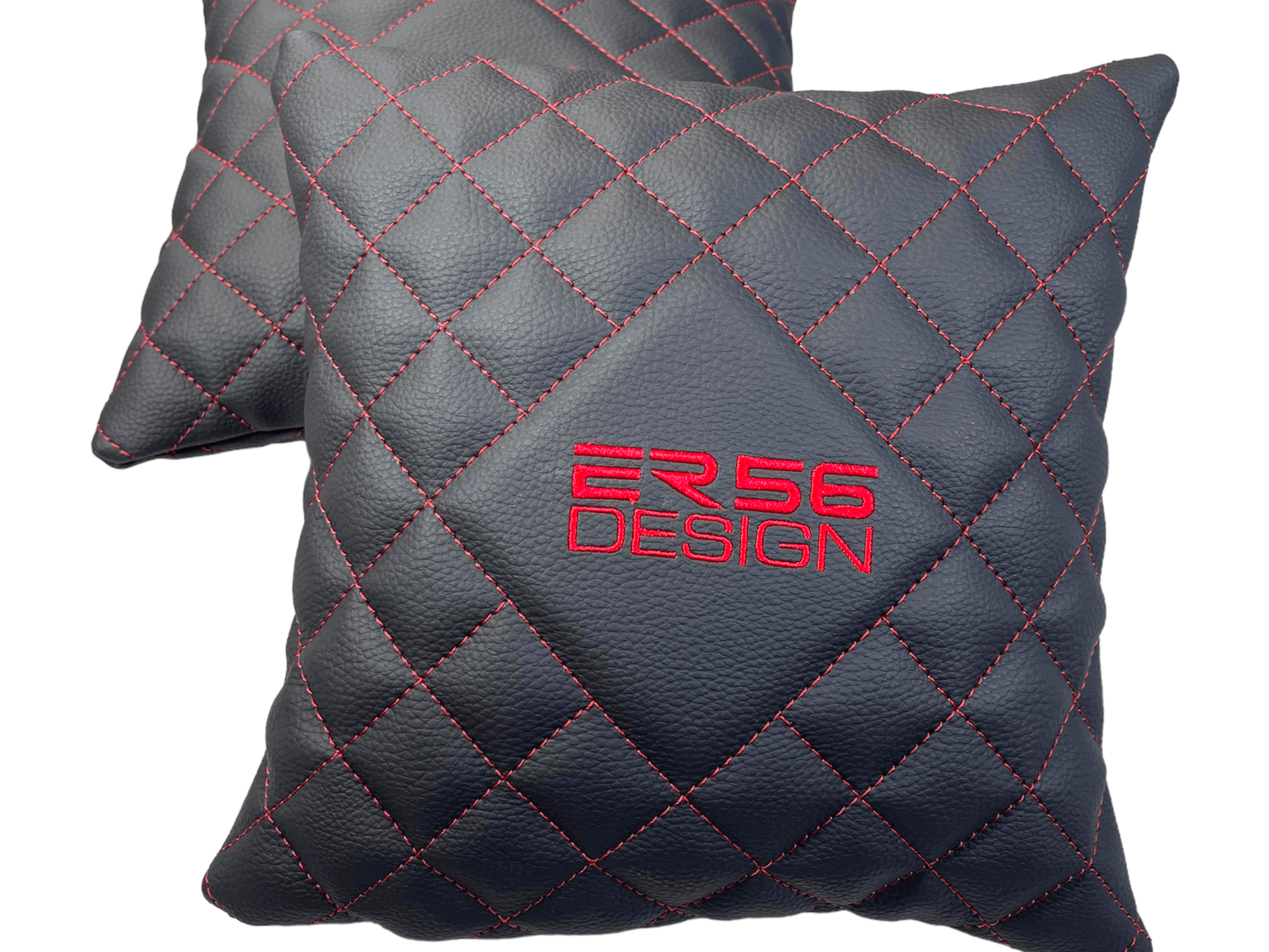 Black Leather Pillows ER56 Design Set of 2 Red Sewing - AutoWin