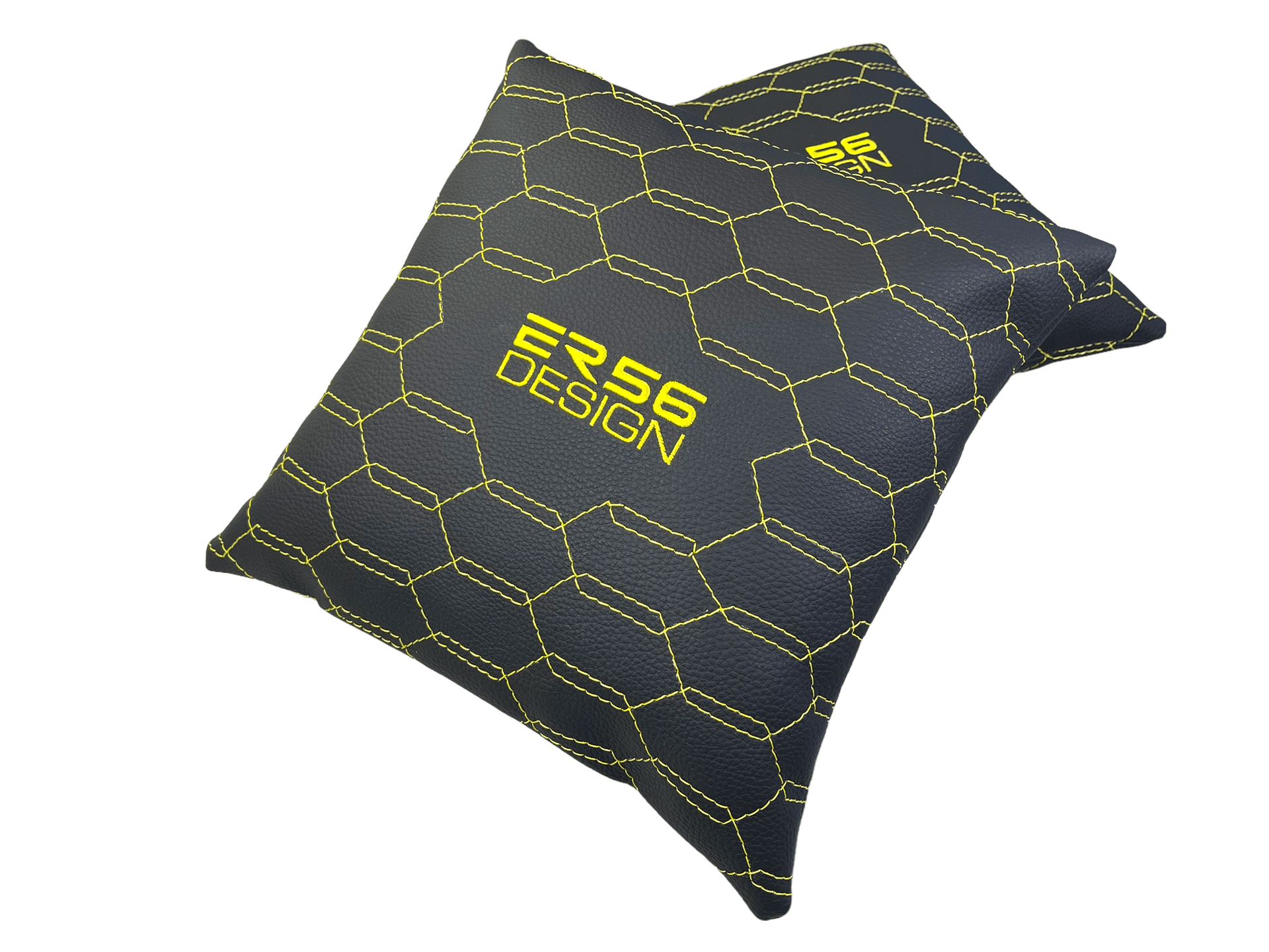 Black Leather Pillows ER56 Design Set of 2 Yellow Sewing - AutoWin