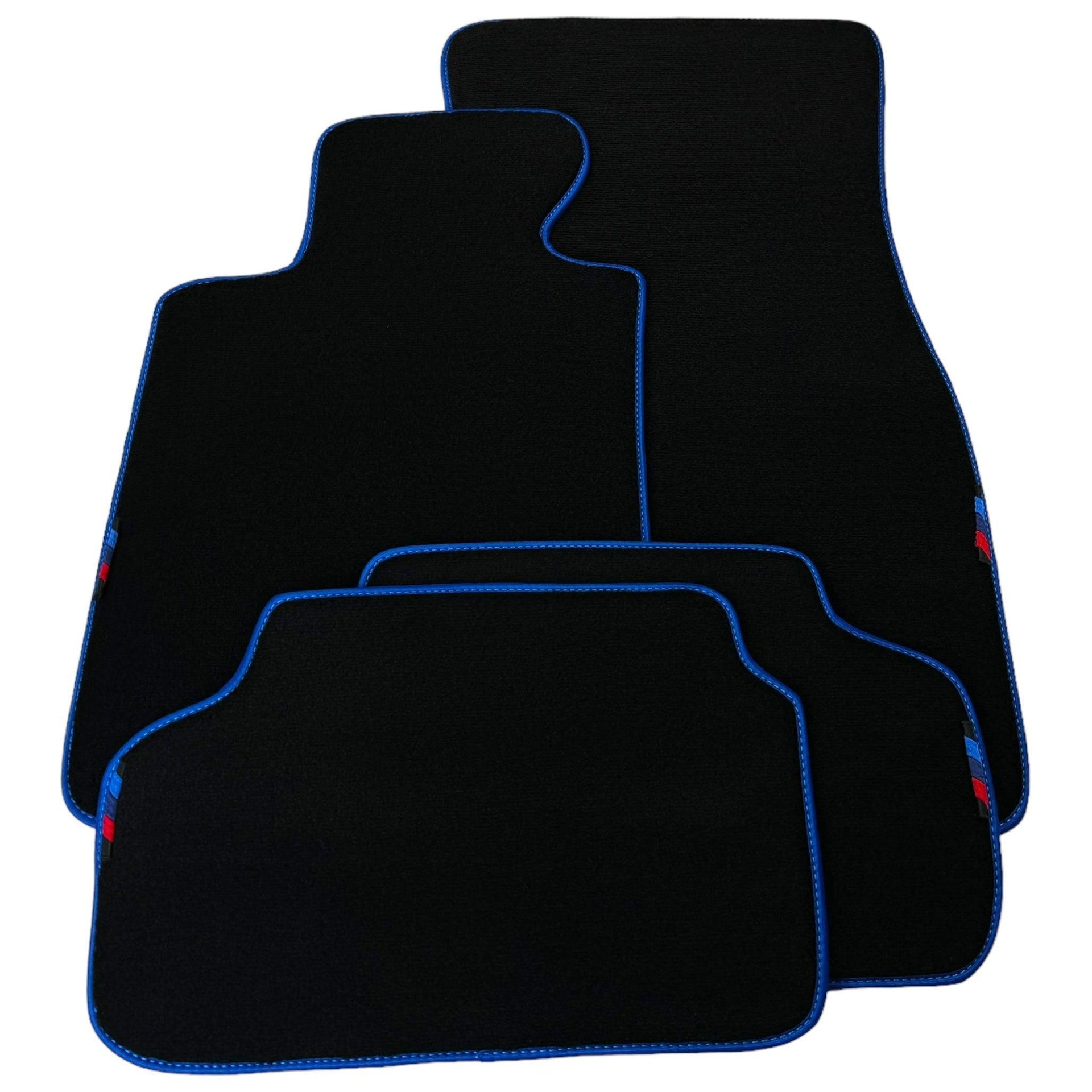 Black Mats For BMW 5 Series E34 Sedan | Blue Trim - AutoWin