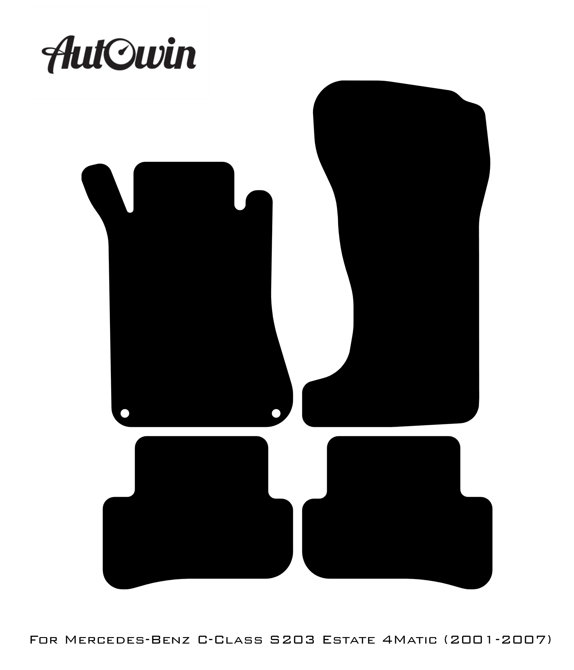 Black Sheepskin Floor Mats For Mercedes Benz C-Class S203 Estate 4Matic (2001-2007) | ER56 Design - AutoWin