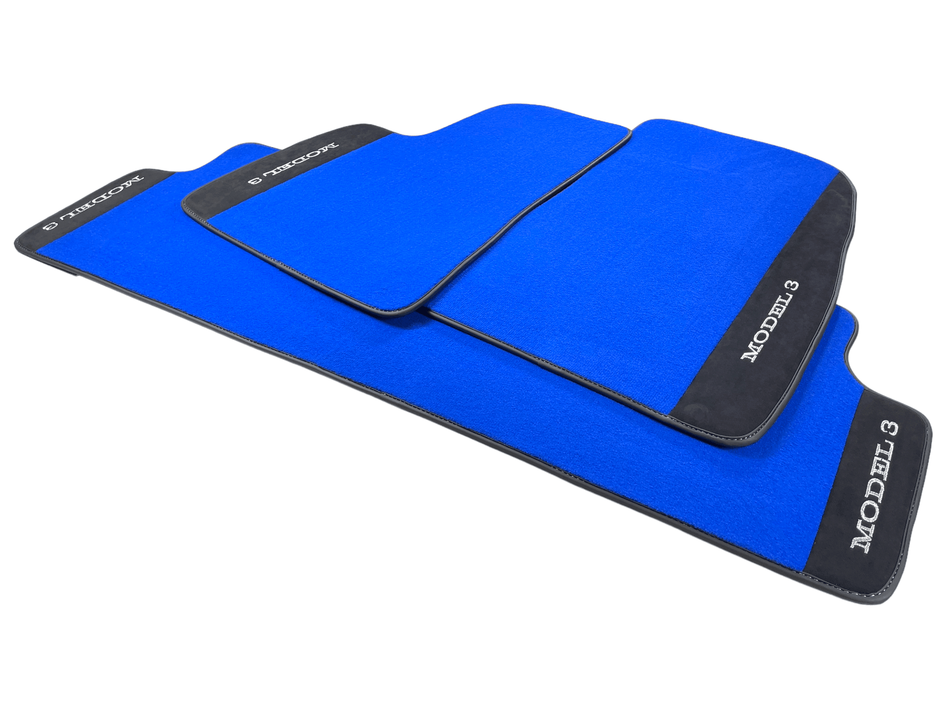 Blue Floor Mats For Tesla Model 3 With Alcantara Leather - AutoWin
