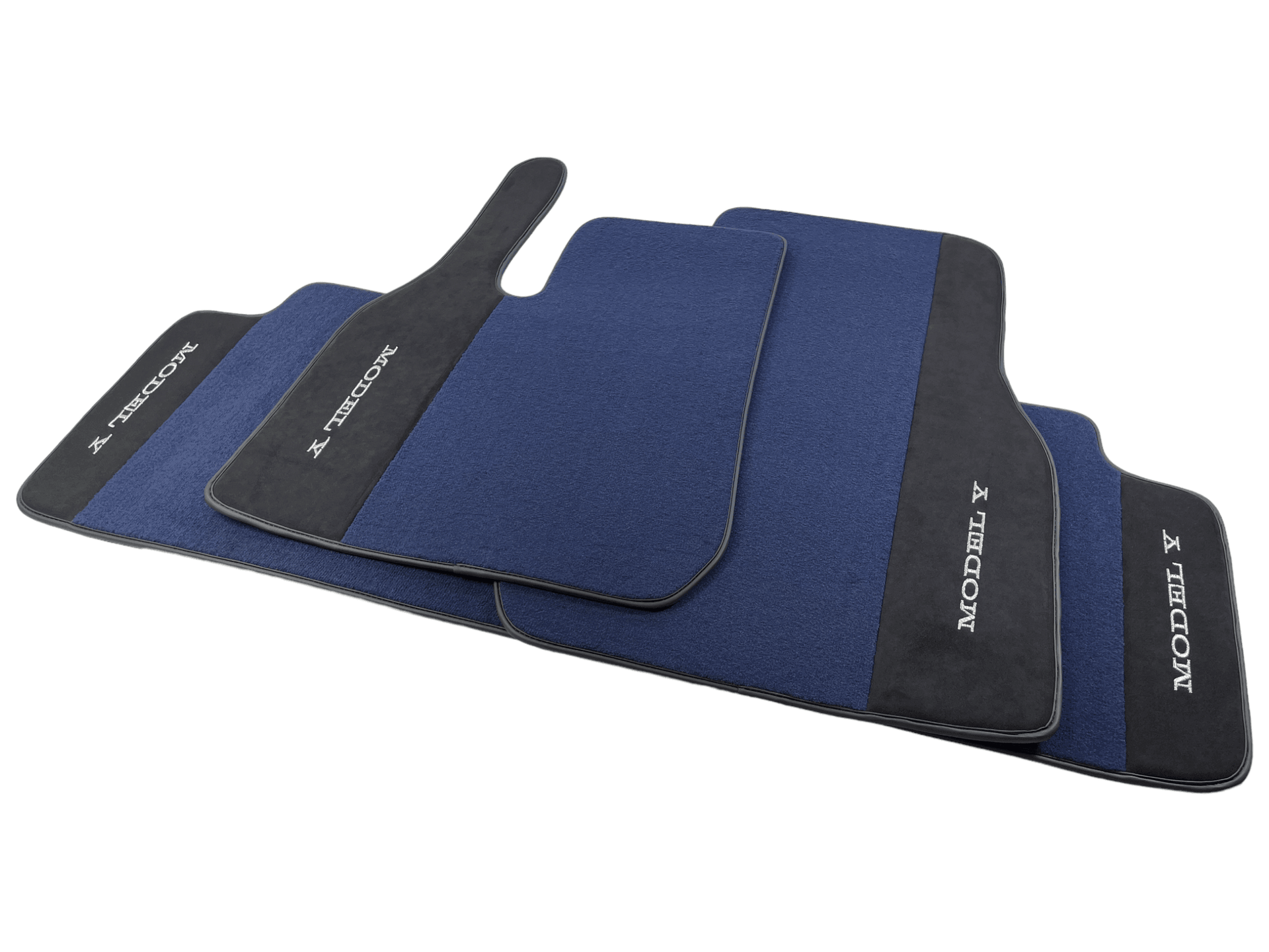Dark Blue Floor Mats For Tesla Model Y With Alcantara Leather - AutoWin