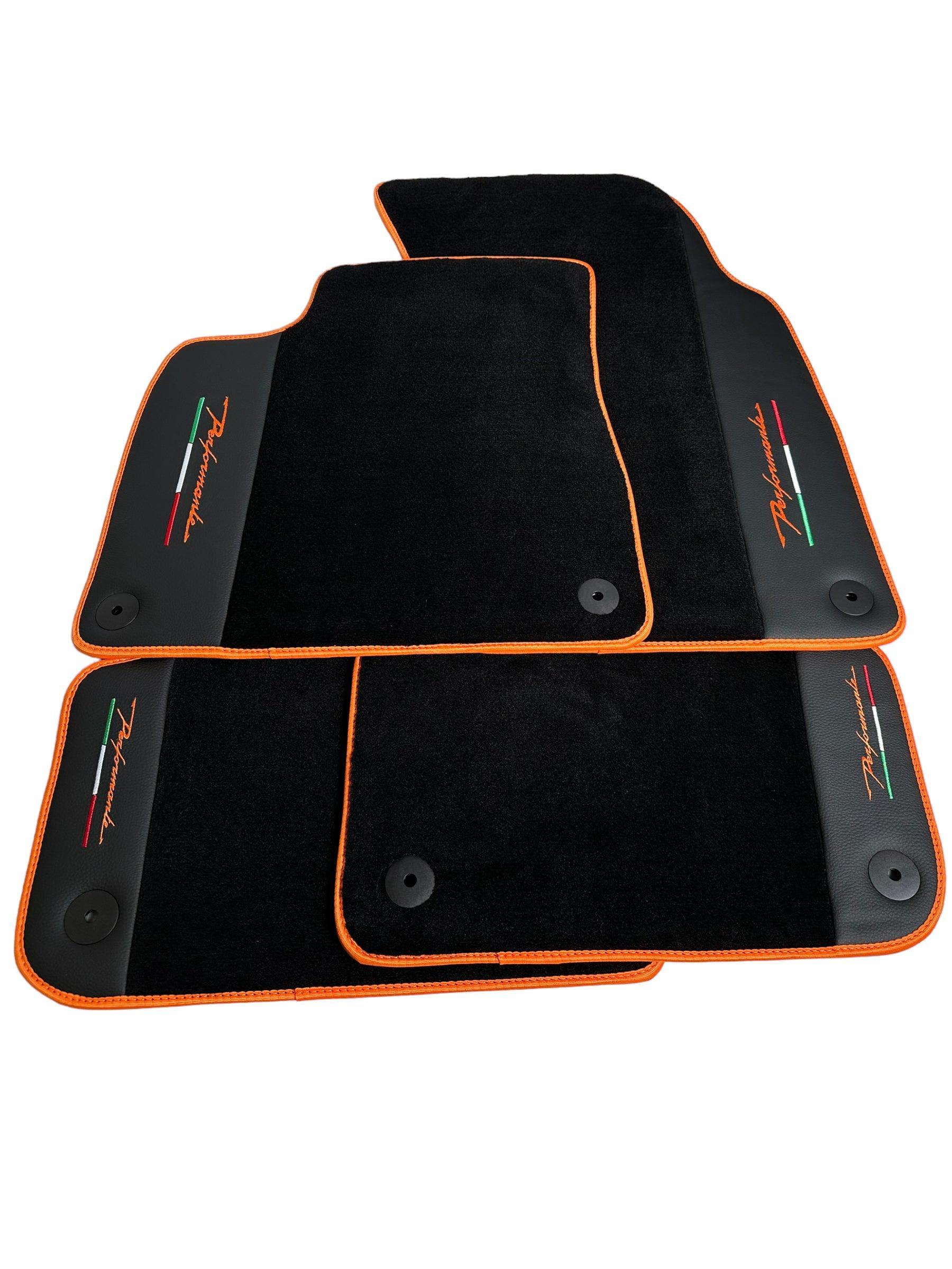 Floor Mats For Lamborghini Urus Performante Leather And Orange Trim - AutoWin