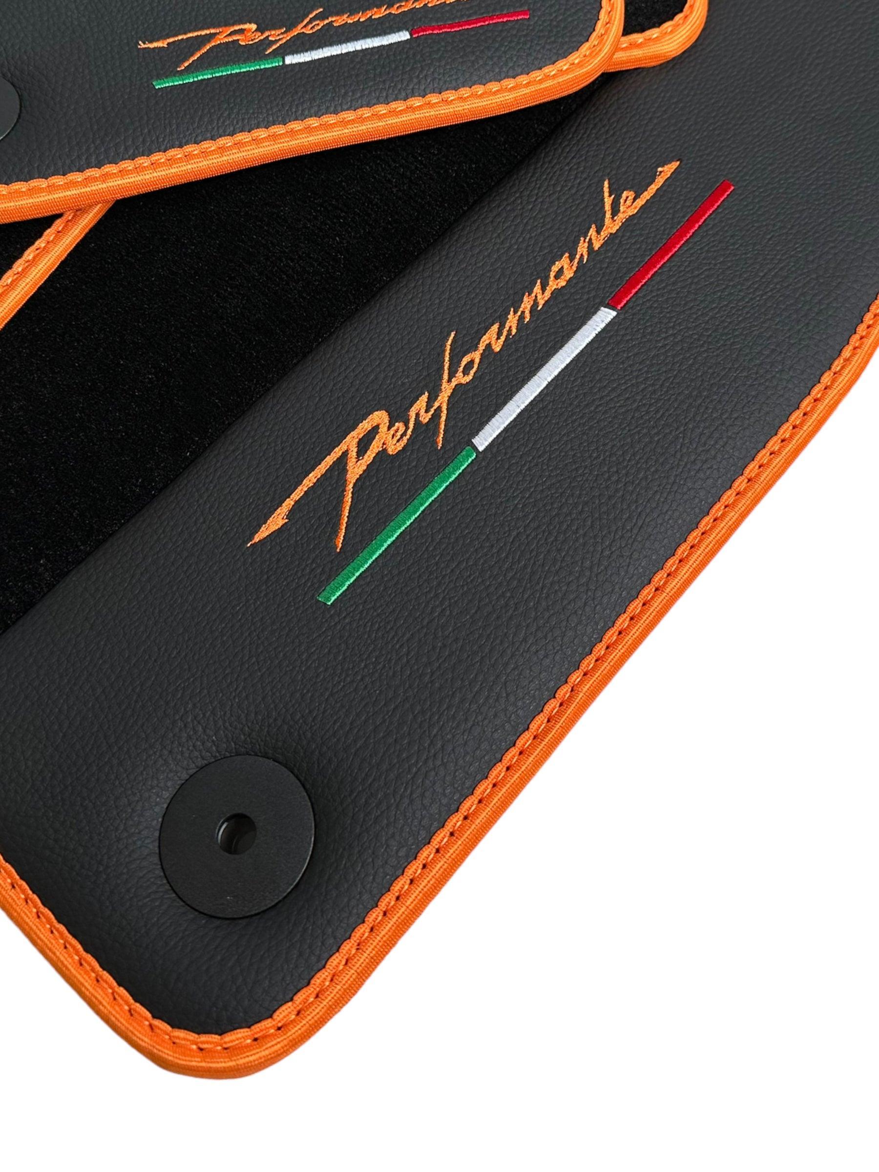 Floor Mats For Lamborghini Urus Performante Leather And Orange Trim - AutoWin